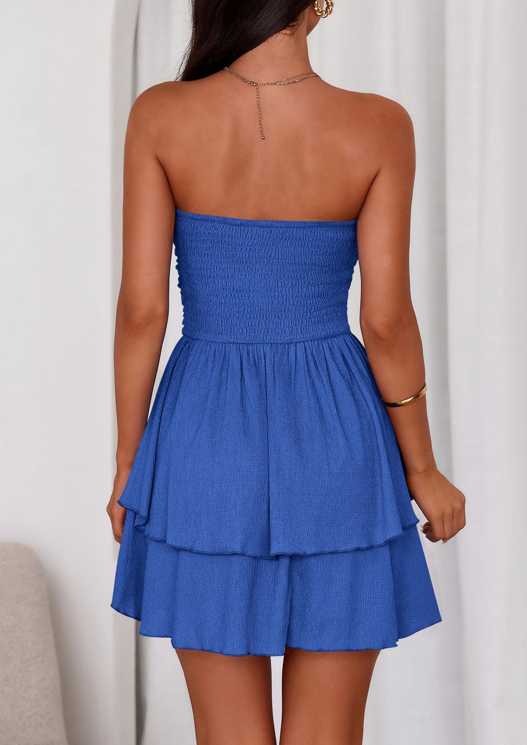 Women's Summer Strapless Flowy Mini Dresses (Royal Blue,S)