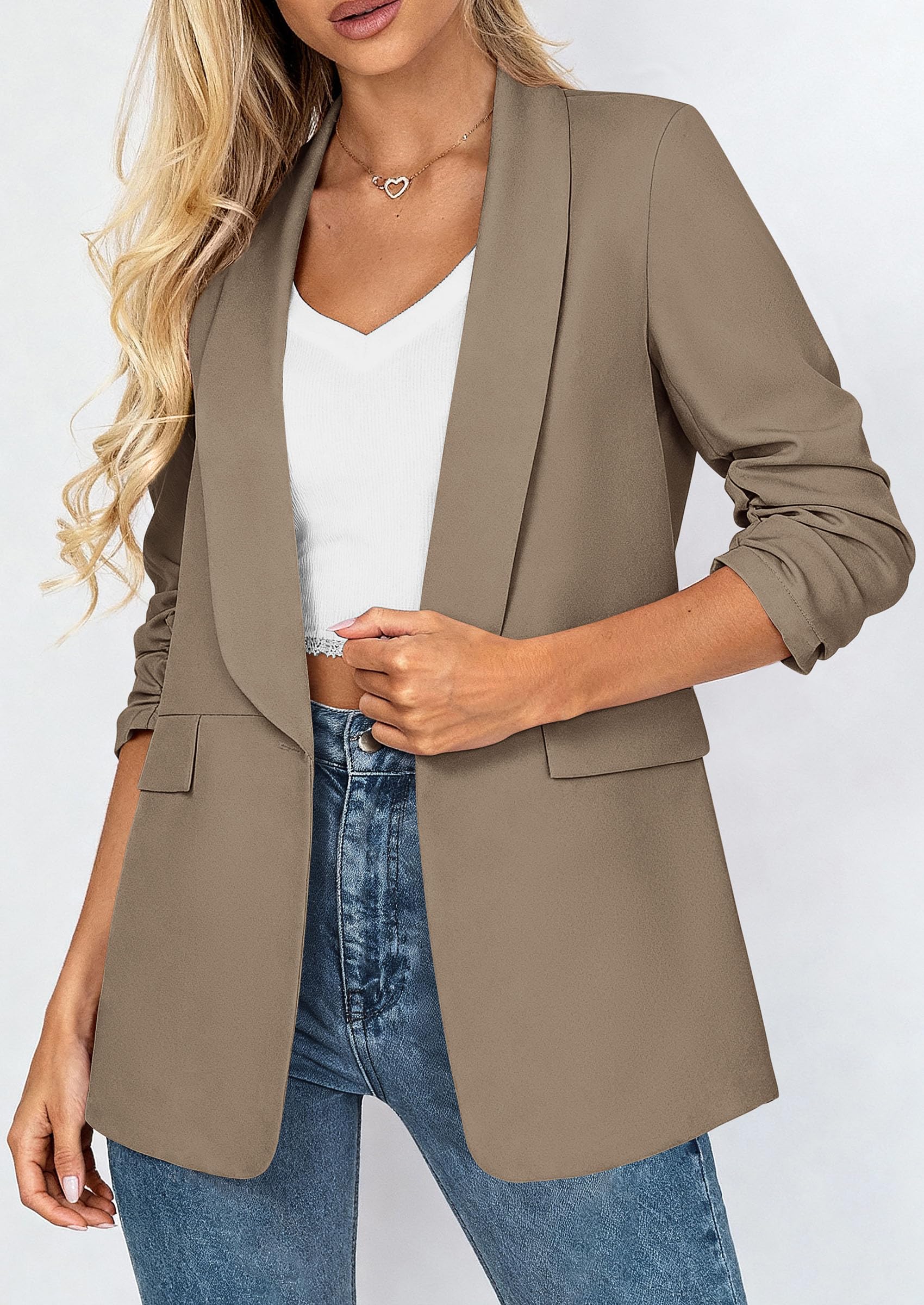Women's Summer Blazers Business Casual Outfits Light Coffee,XS