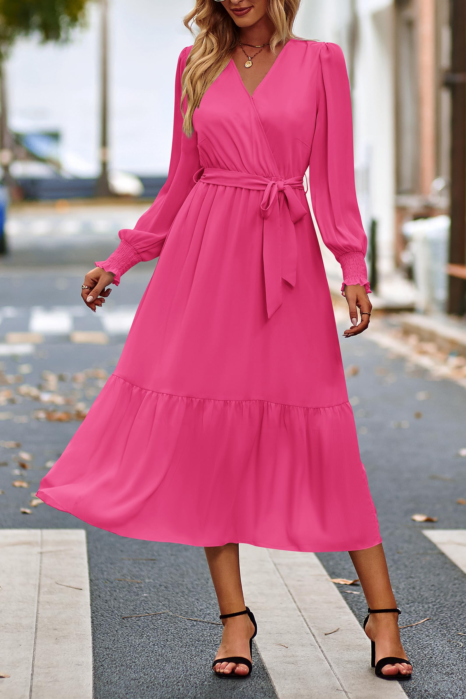 Womens Long Sleeve Boho Maxi Fall Floral Wedding Guest Dresses