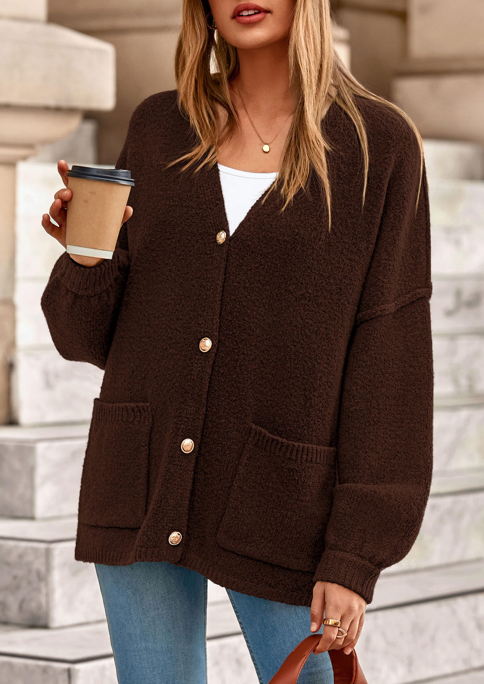 Oversized Chunky Cardigan Sweaters for Women Brown,S