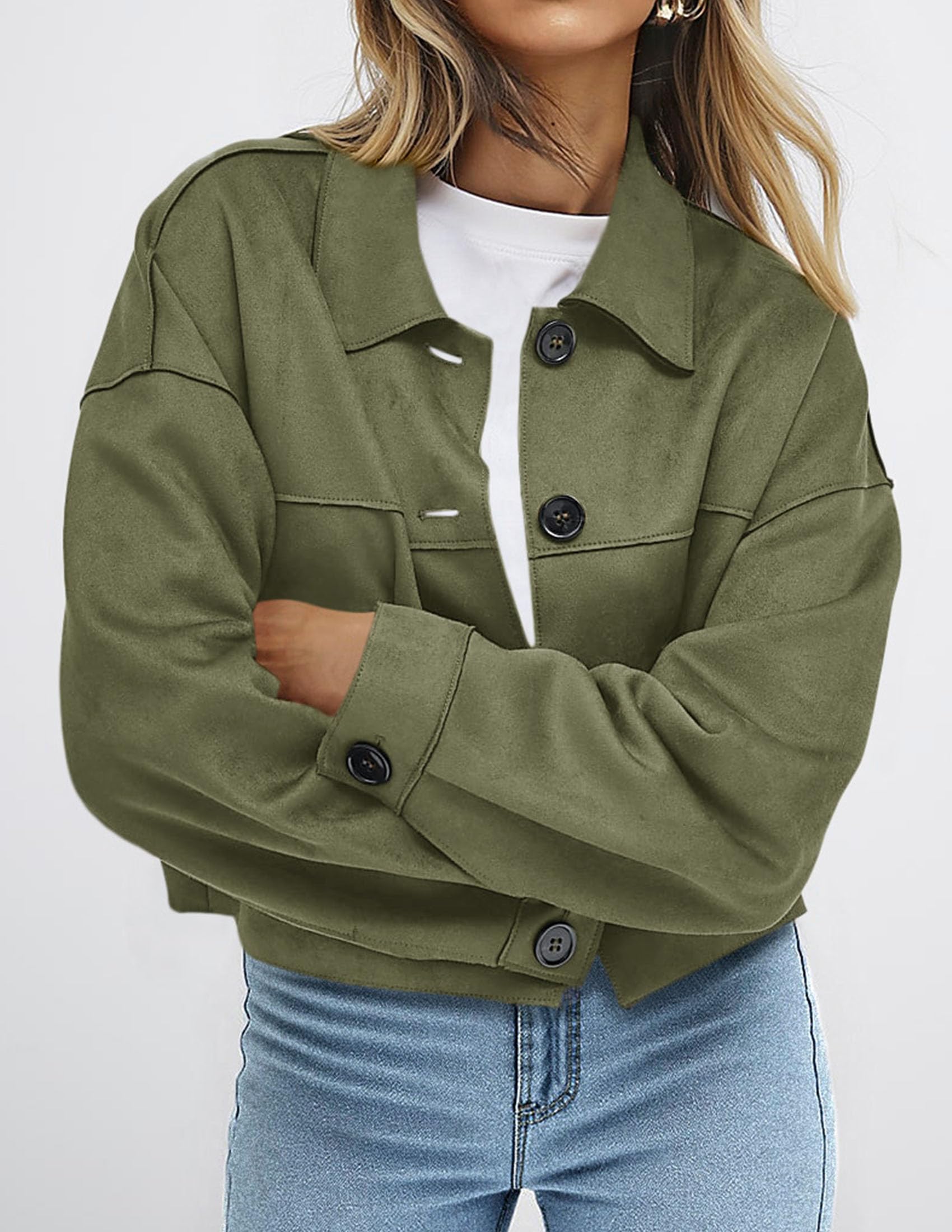 Women's Faux Suede Shacket Jackets Lightweight Cropped Coats