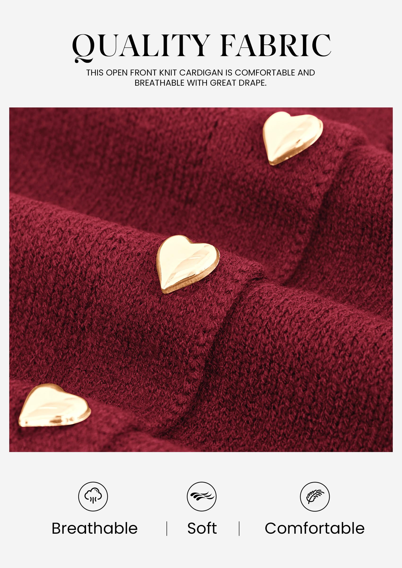 Women's Long Sleeve Button Up Cardigan,Burgundy,M