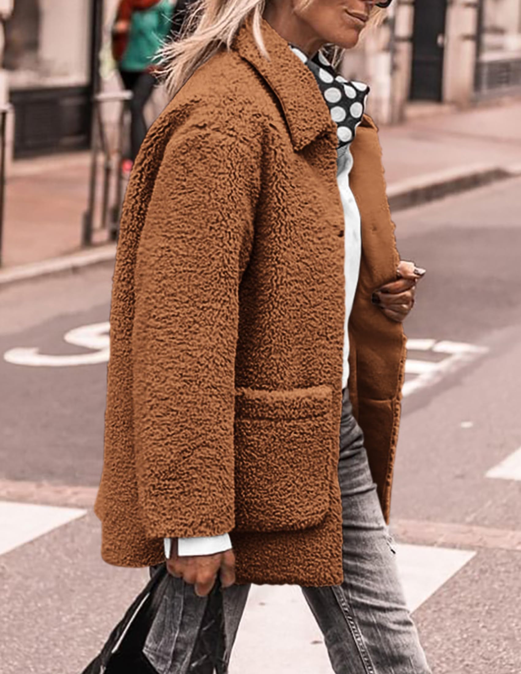 Women's Fleece Sherpa Coats Winter Outfits Golden Camel,S