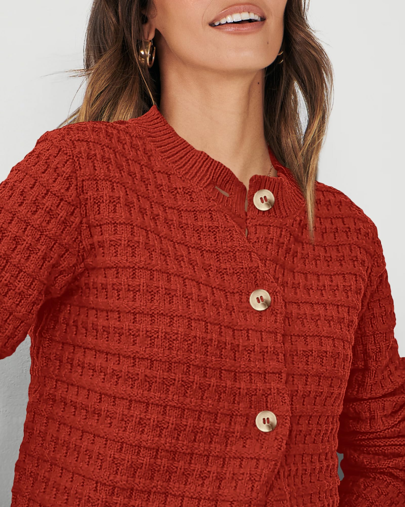 Women's Fall Lightweight Cardigan Sweaters Orange Red