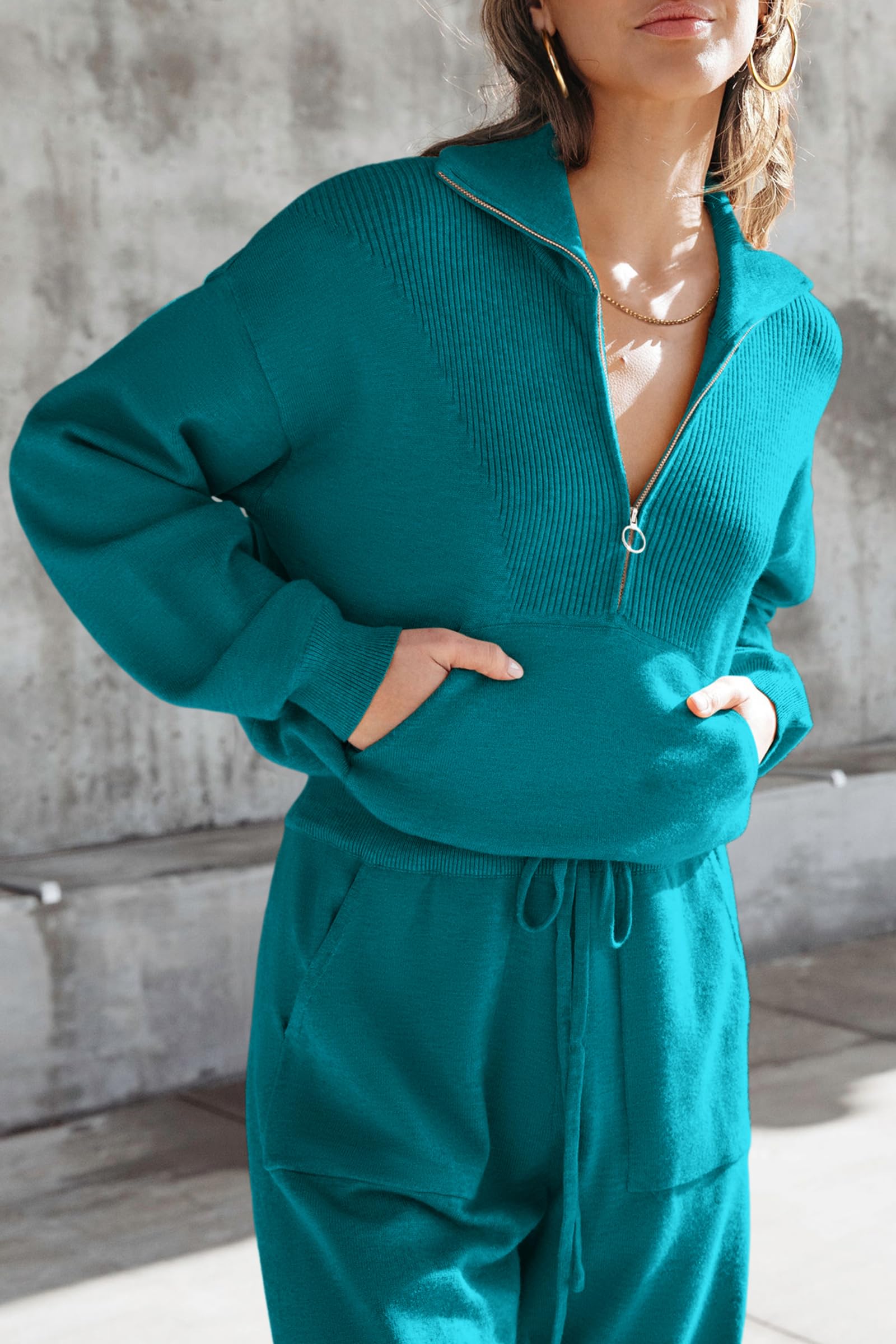 Women's 2 Piece Sweatsuits Set Fall Outfits(Peacock Blue,S)