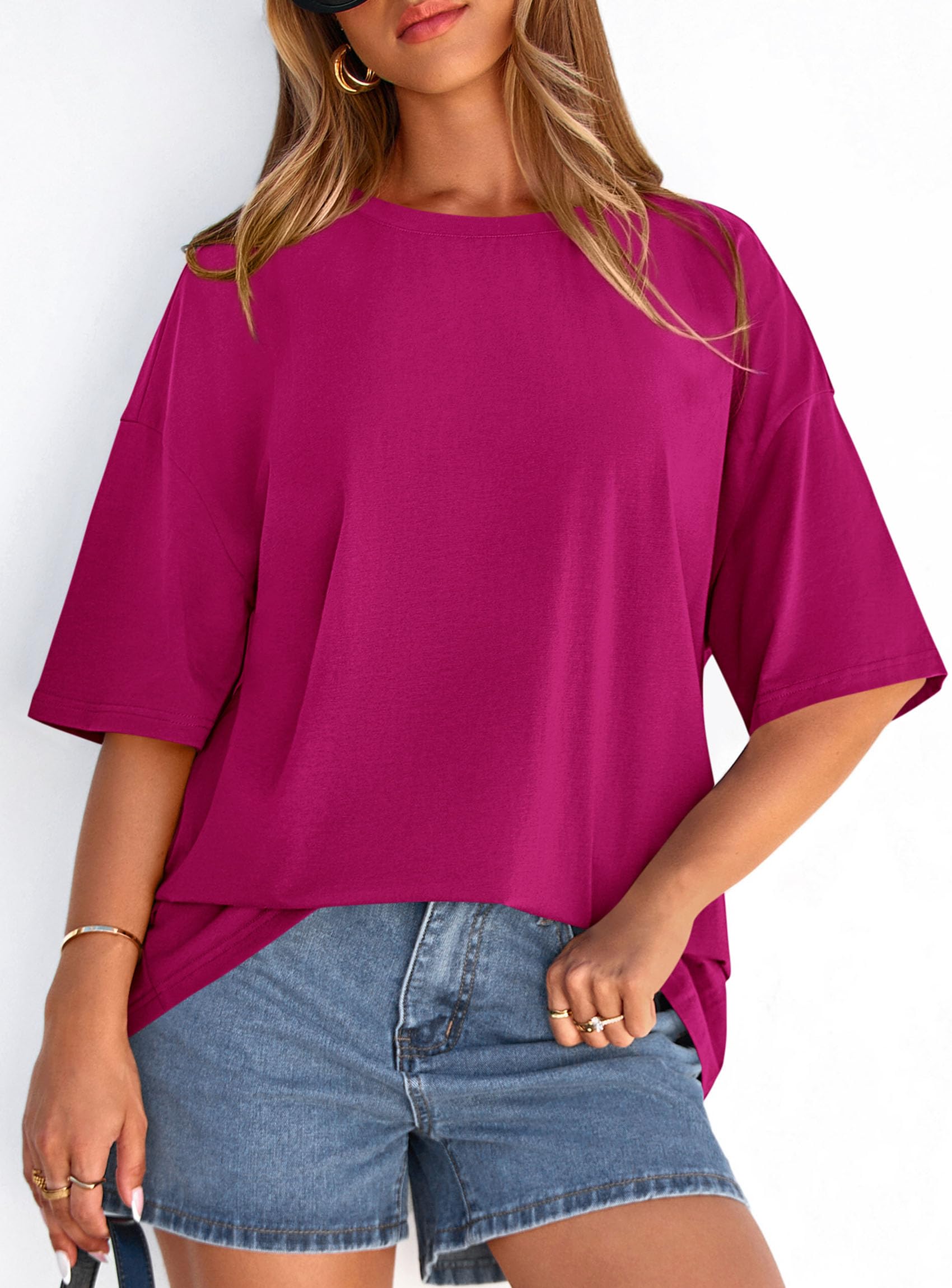 Women's Oversized Tshirts Going Out Tops (Rose Red,S)