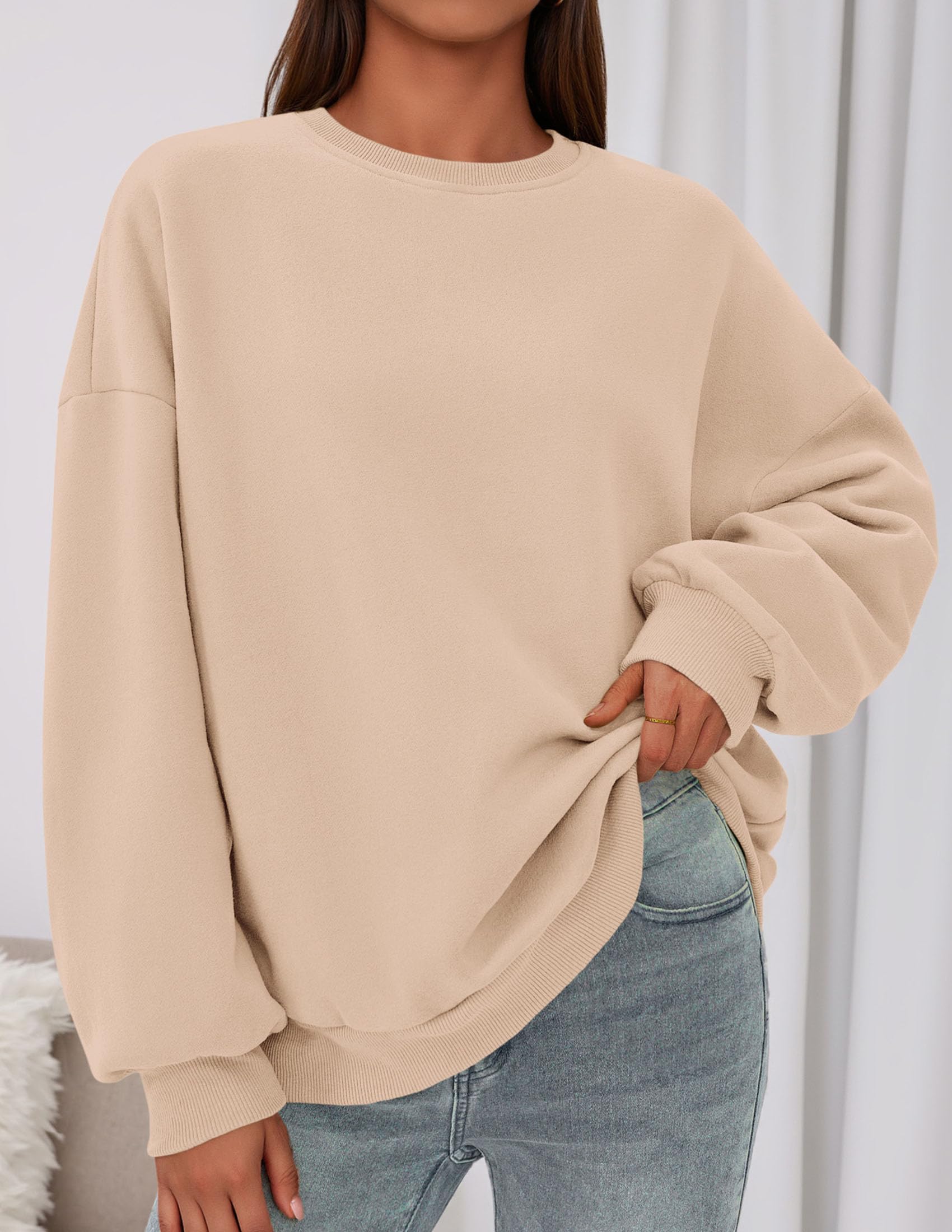 Womens Oversized Crewneck Sweatshirt 2026 Fall Outfits Khaki