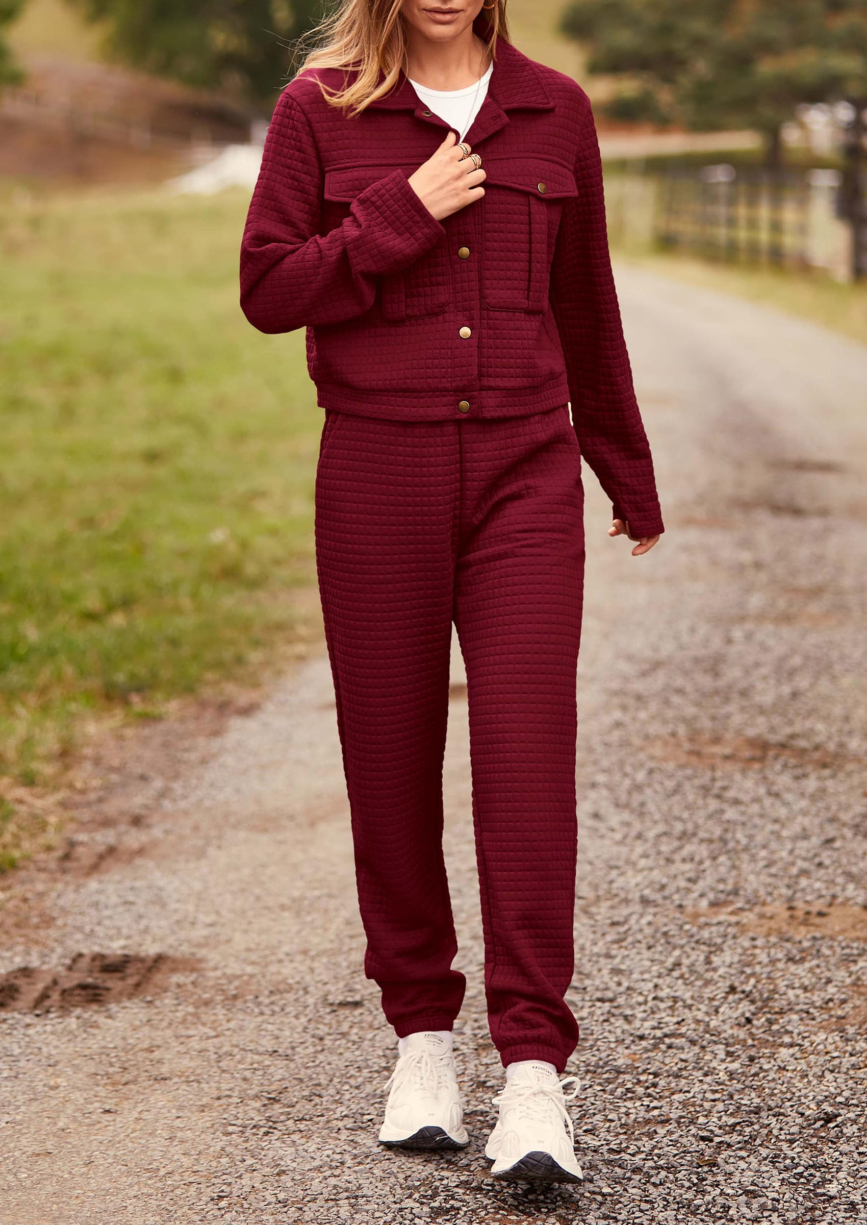 Women's 2 Piece Matching Lounge Sets Tracksuit,Wine Red,S