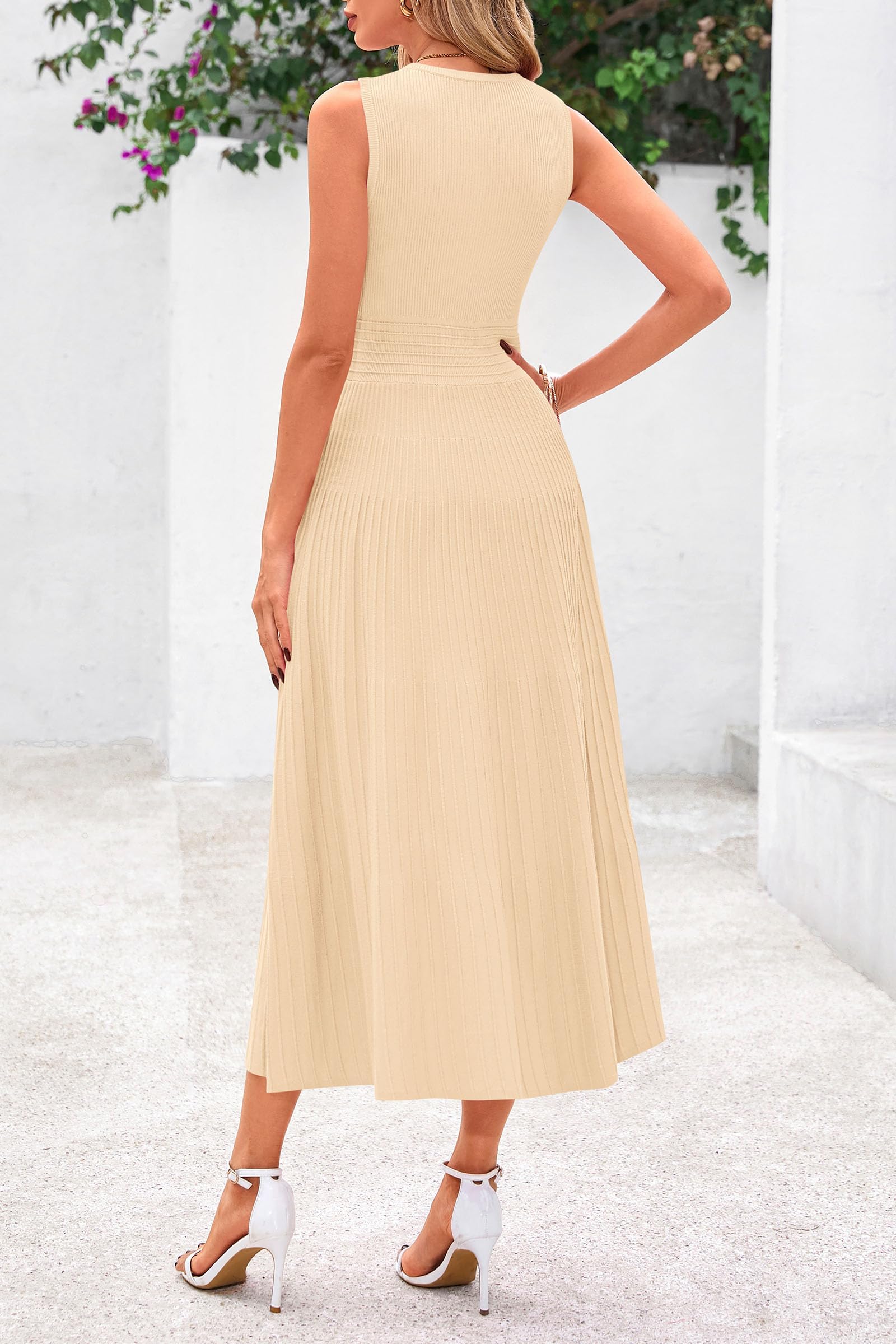 Women's Summer Pleated Midi Work Dress,Apricot,S
