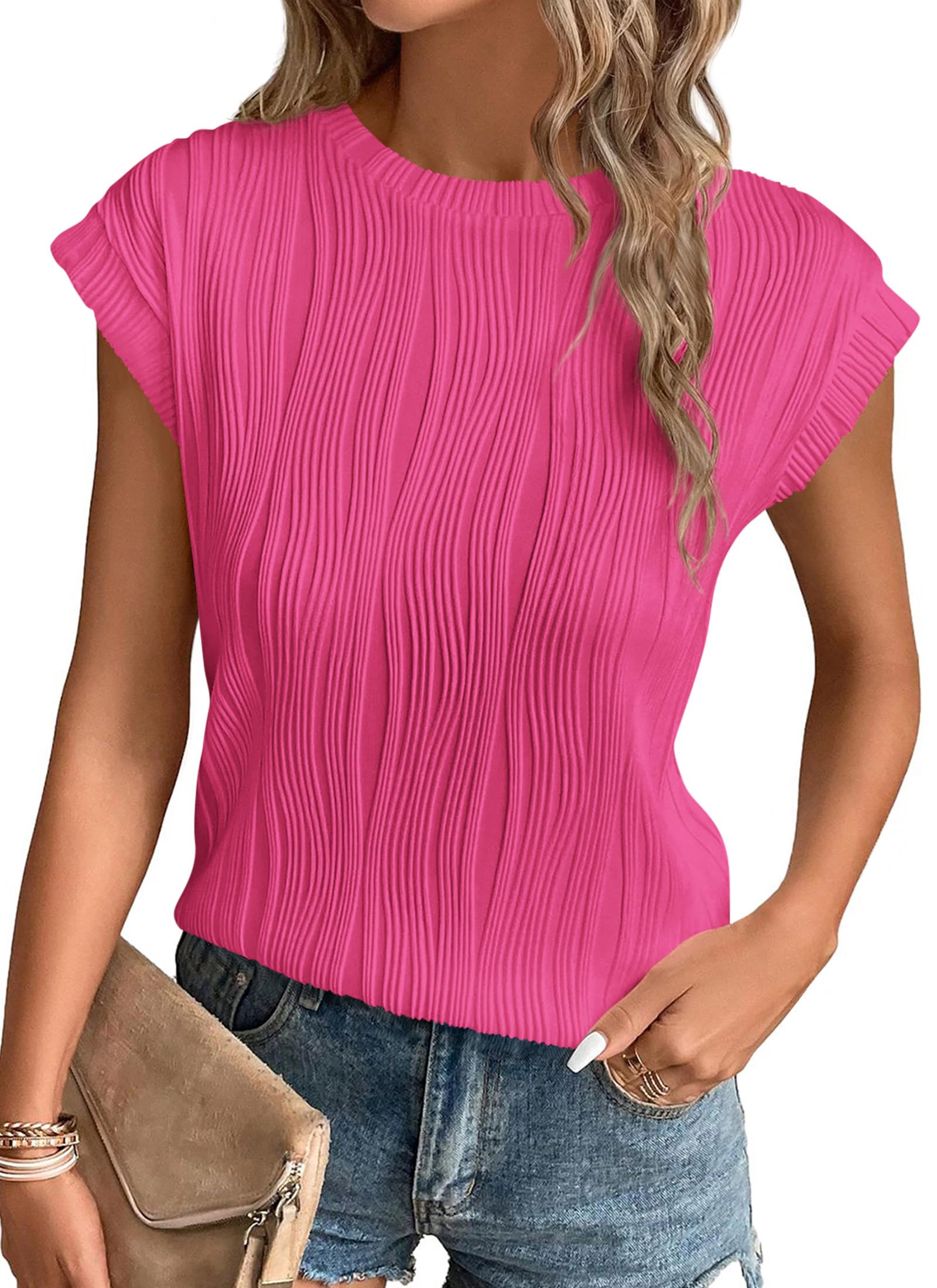 Blouses for Women Dressy Casual Summer Tops, Rose Red,S