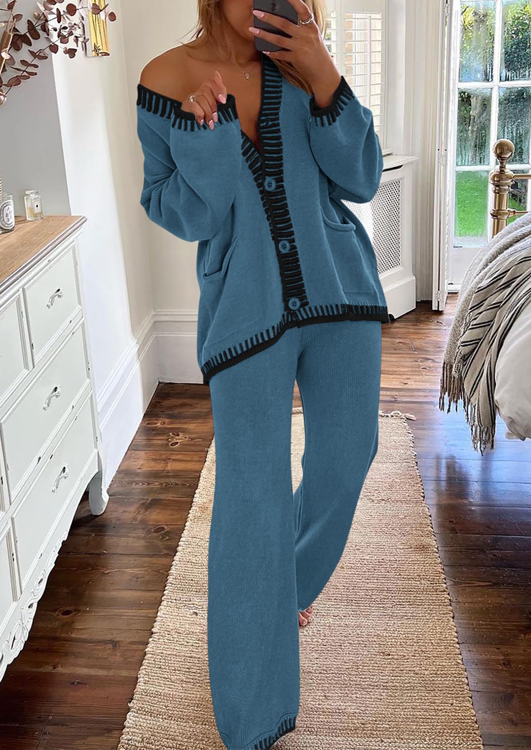 Women's Fall 2 Piece Matching Cozy Knit Sweater Lounge Sets