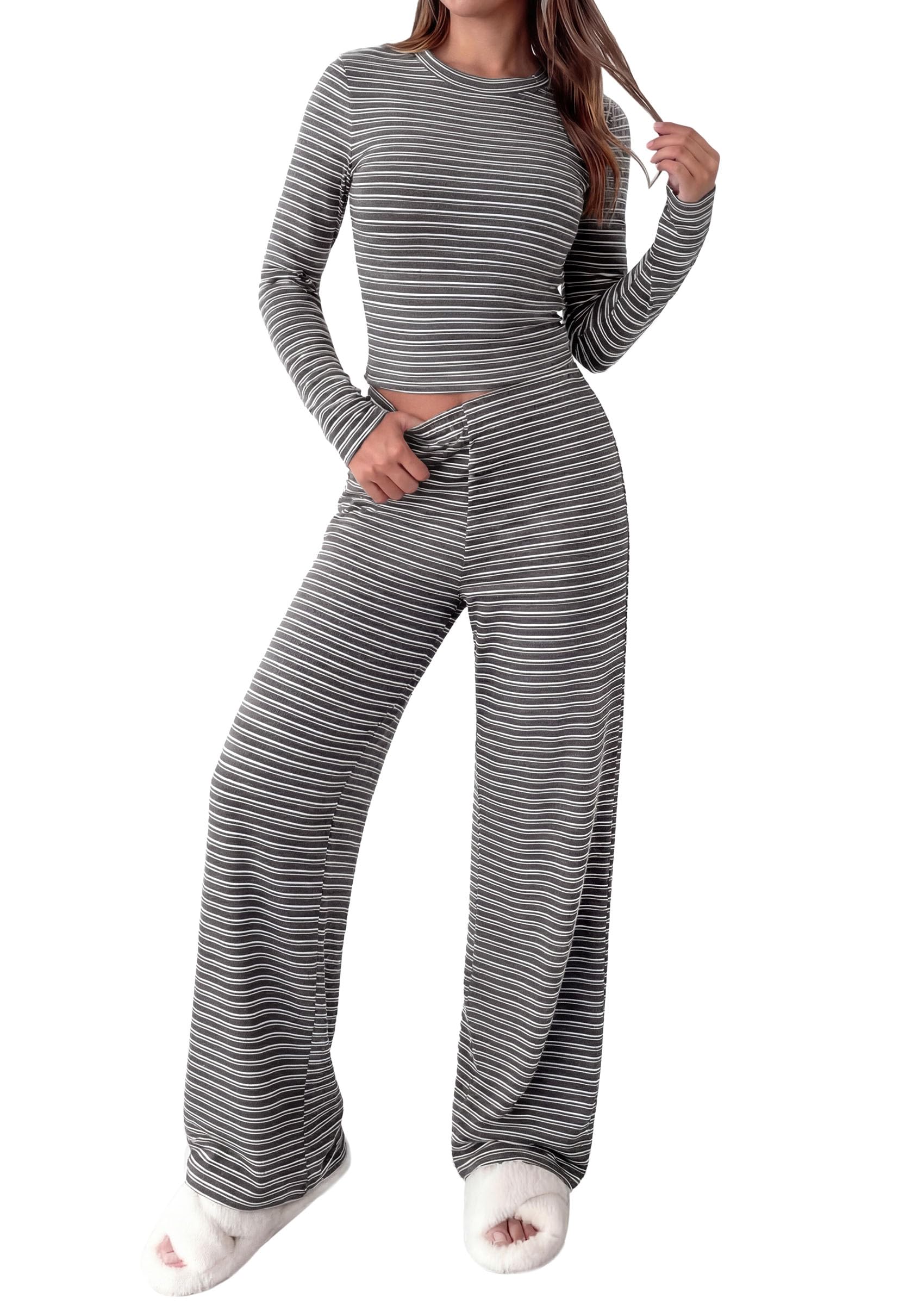 Lounge Sets for Women Fall 2 Piece Knit Matching Striped Set