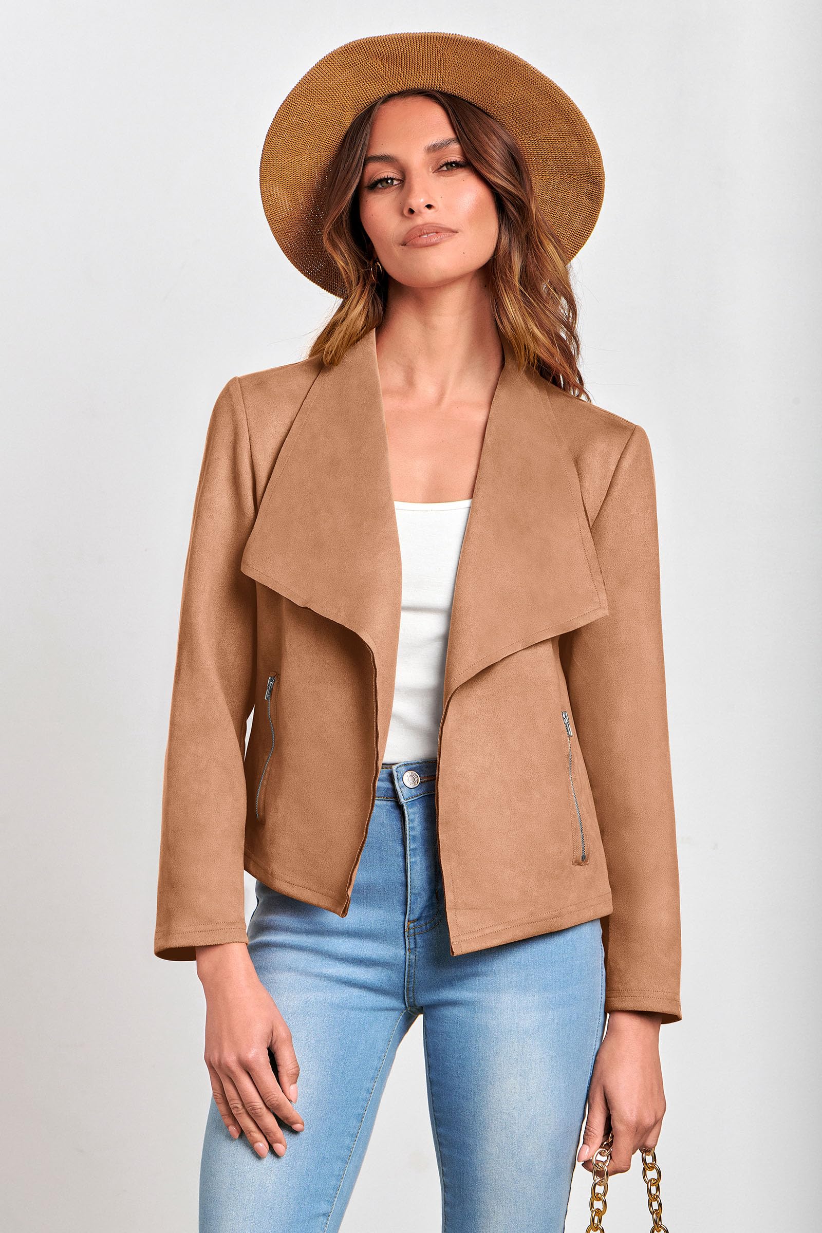 Women's Fall Fashion Faux Suede Jackets(Camel,Small)
