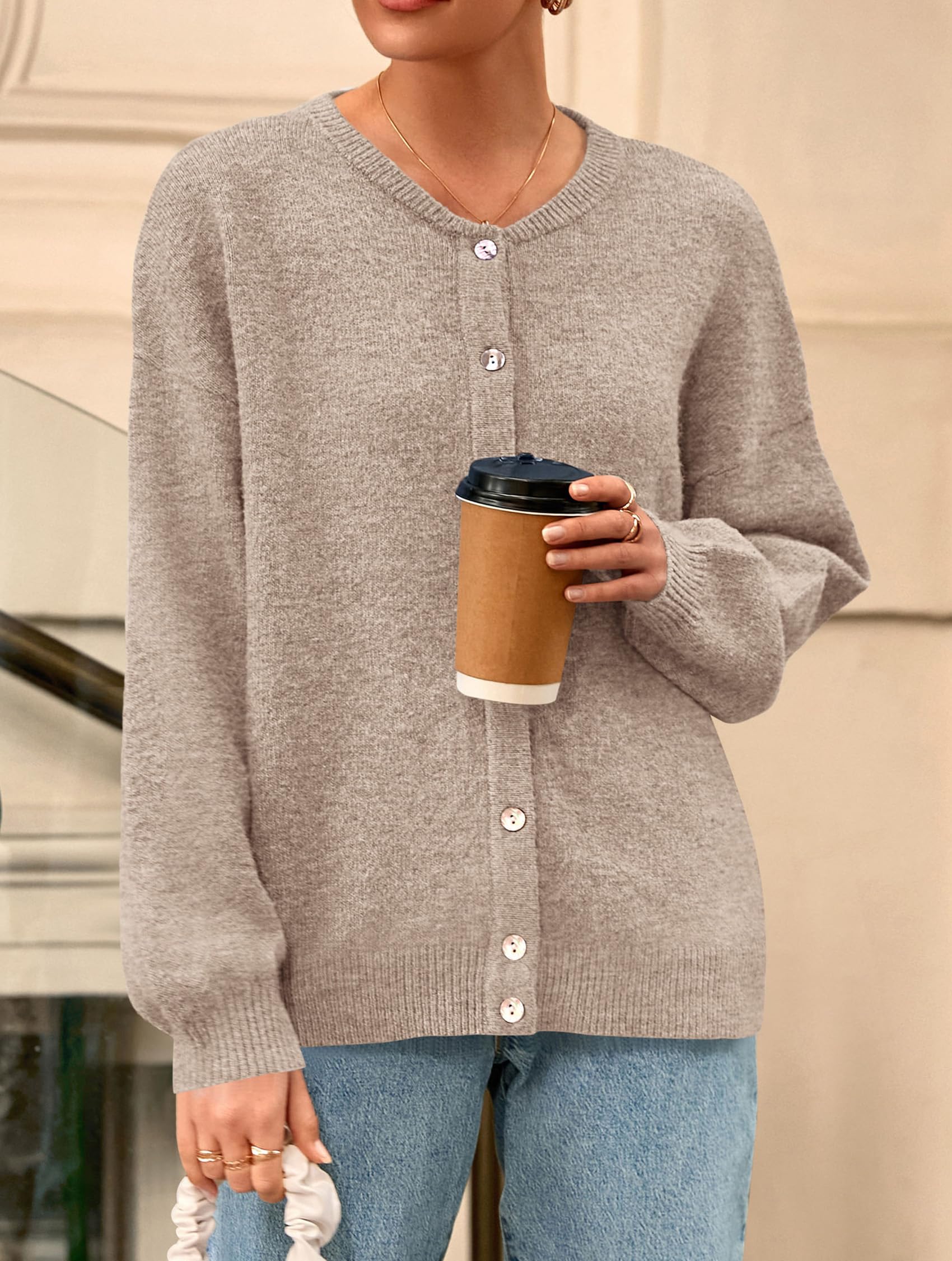 Womens Long Sleeve Cardigan Sweaters Button Down Knit Tops