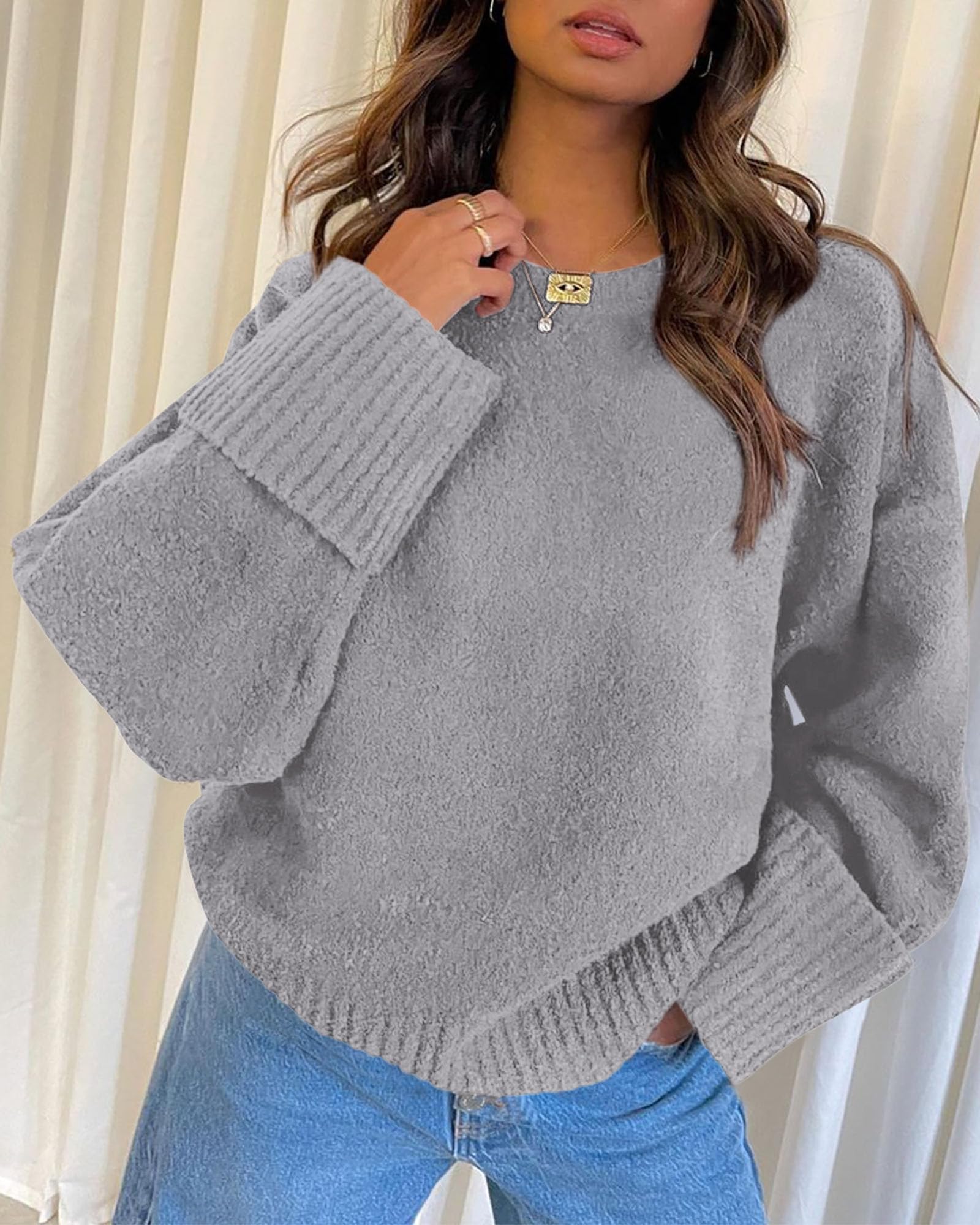 Women's Fall Fashion Cozy Oversized Sweaters(Light Grey,XS)
