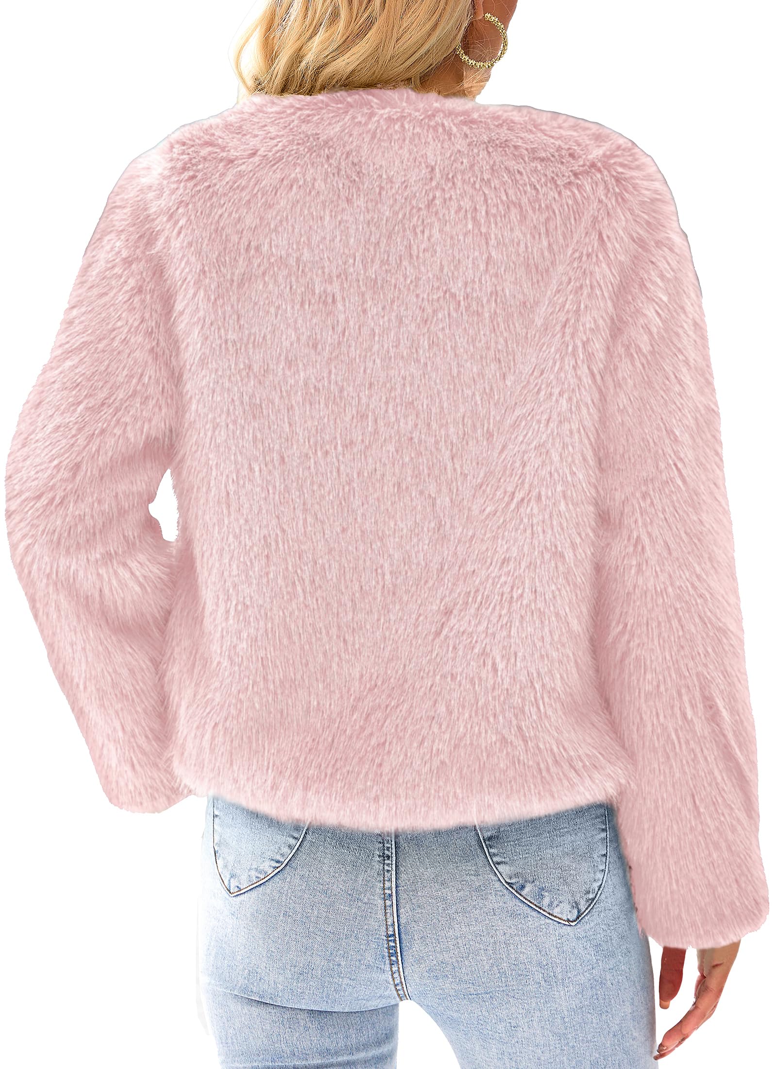 Women's Winter Cropped Faux Fur Coats(Pink,Small)