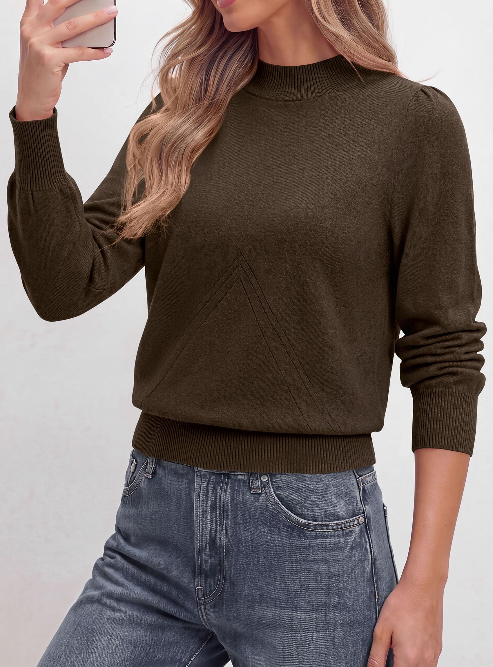 Womens Fall Mock Neck Long Sleeve Sweater,Dark Brown,S