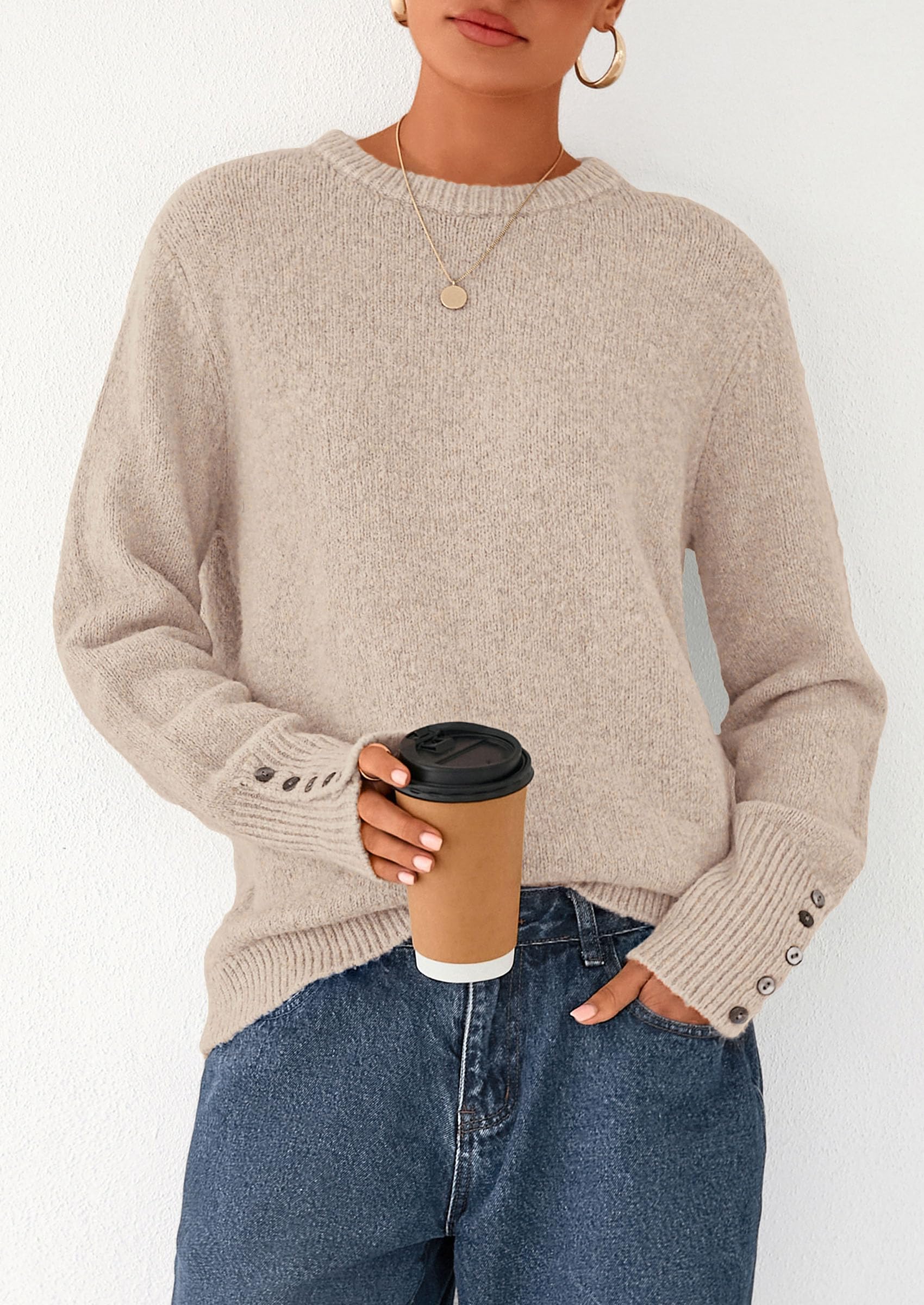 Fall Sweaters for Women Cozy Casual Pullover Ribbed Knit Tops