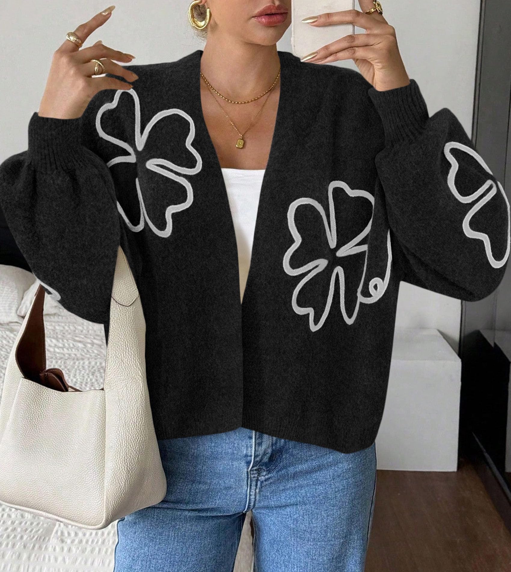 Women's Floral Oversized Cardigan Sweaters Trendy Fall Outfits