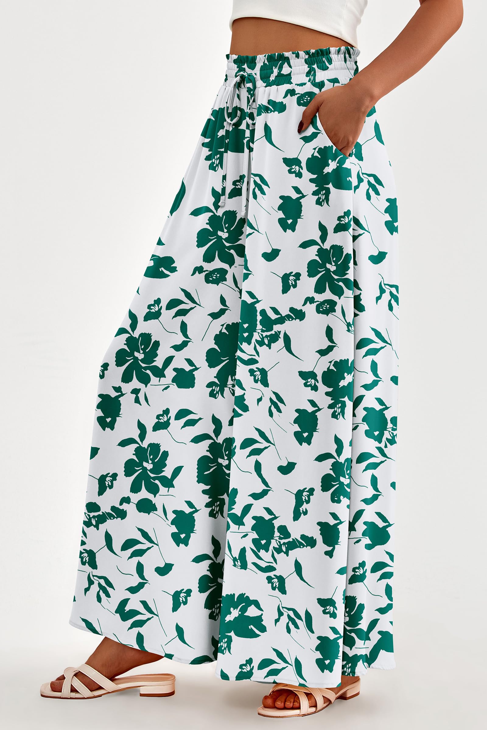 Summer Wide Leg Palazzo Pants for Women Casual,Print Green,S