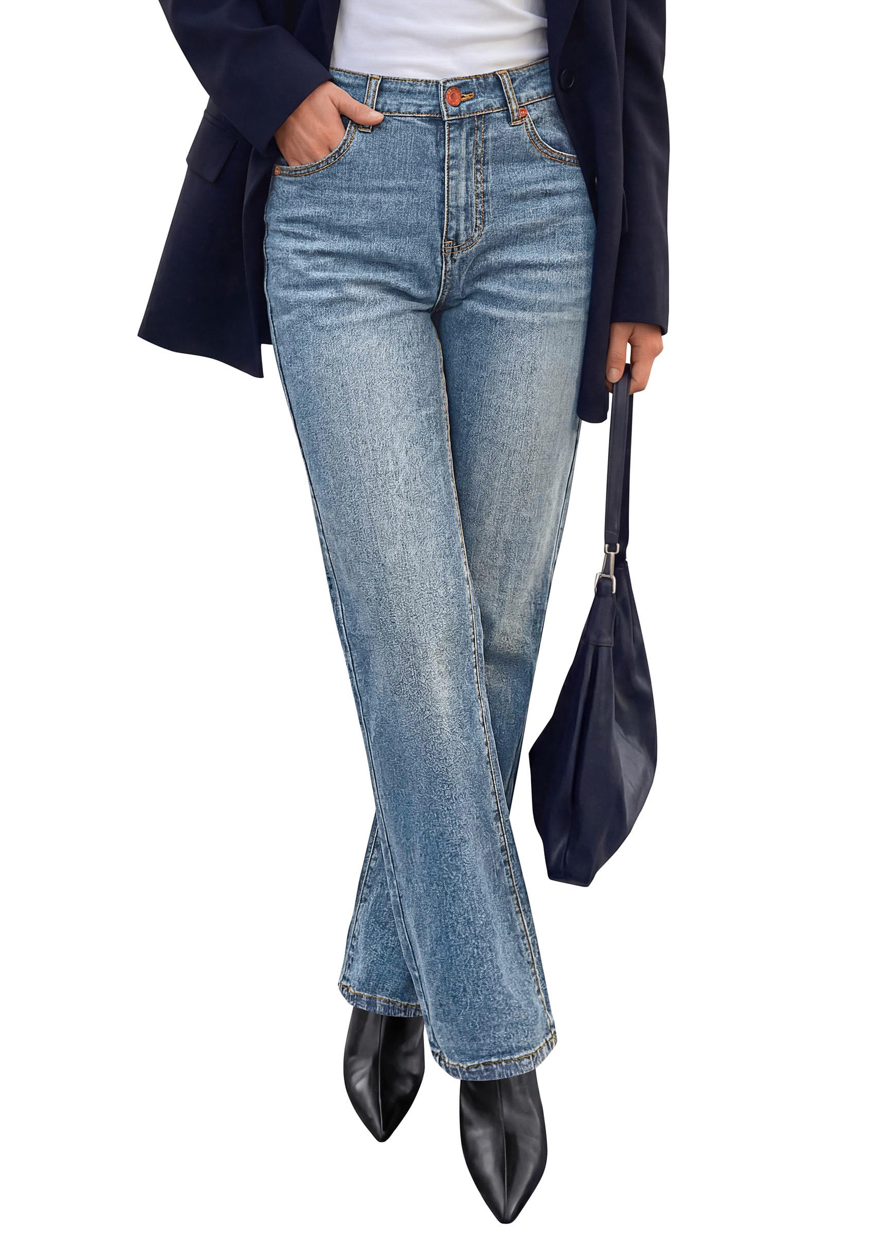 Womens Jeans Straight Leg Stretchy Relaxed Fit Wide Leg Jean