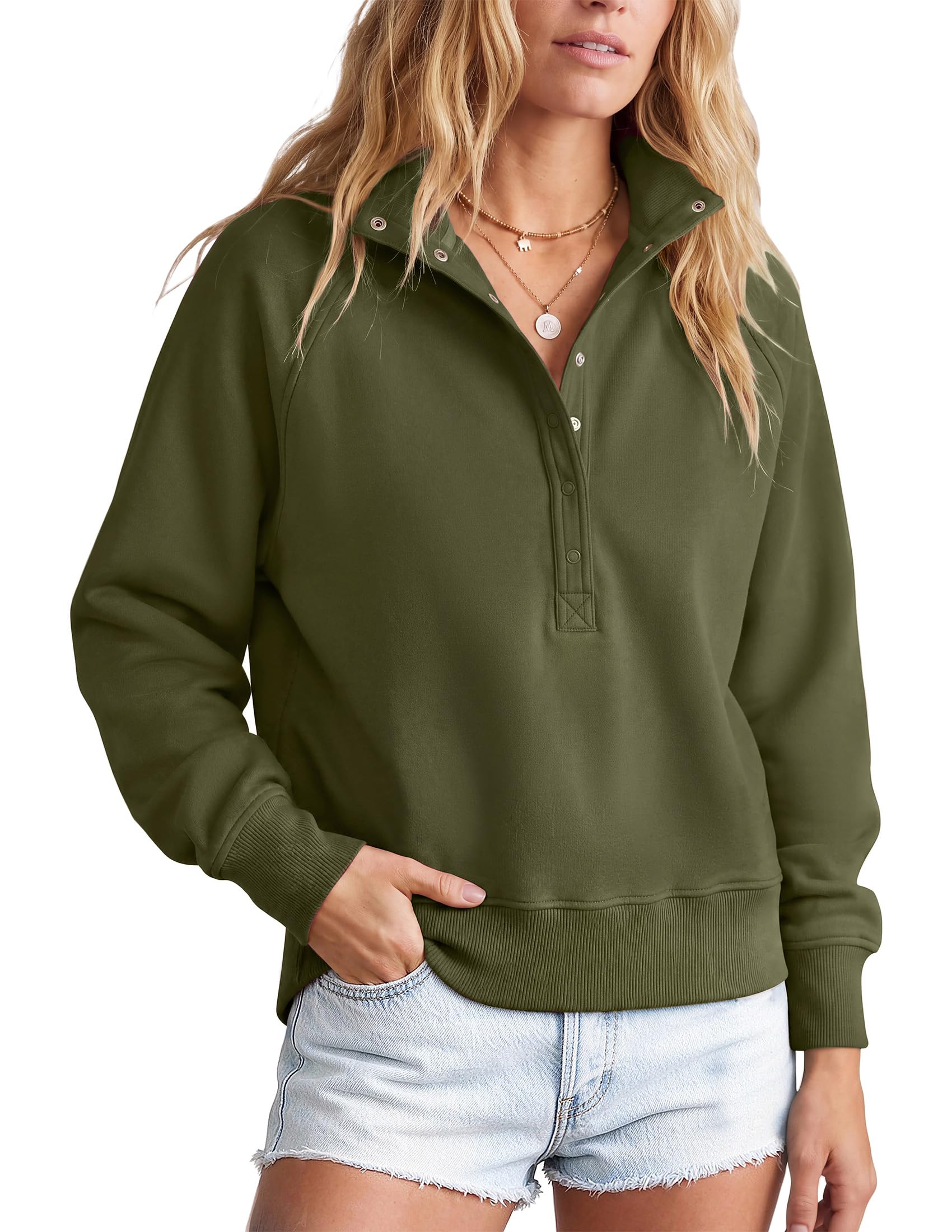 Women's Fall Oversized Sweatshirts Mock Neck Henley Pullover