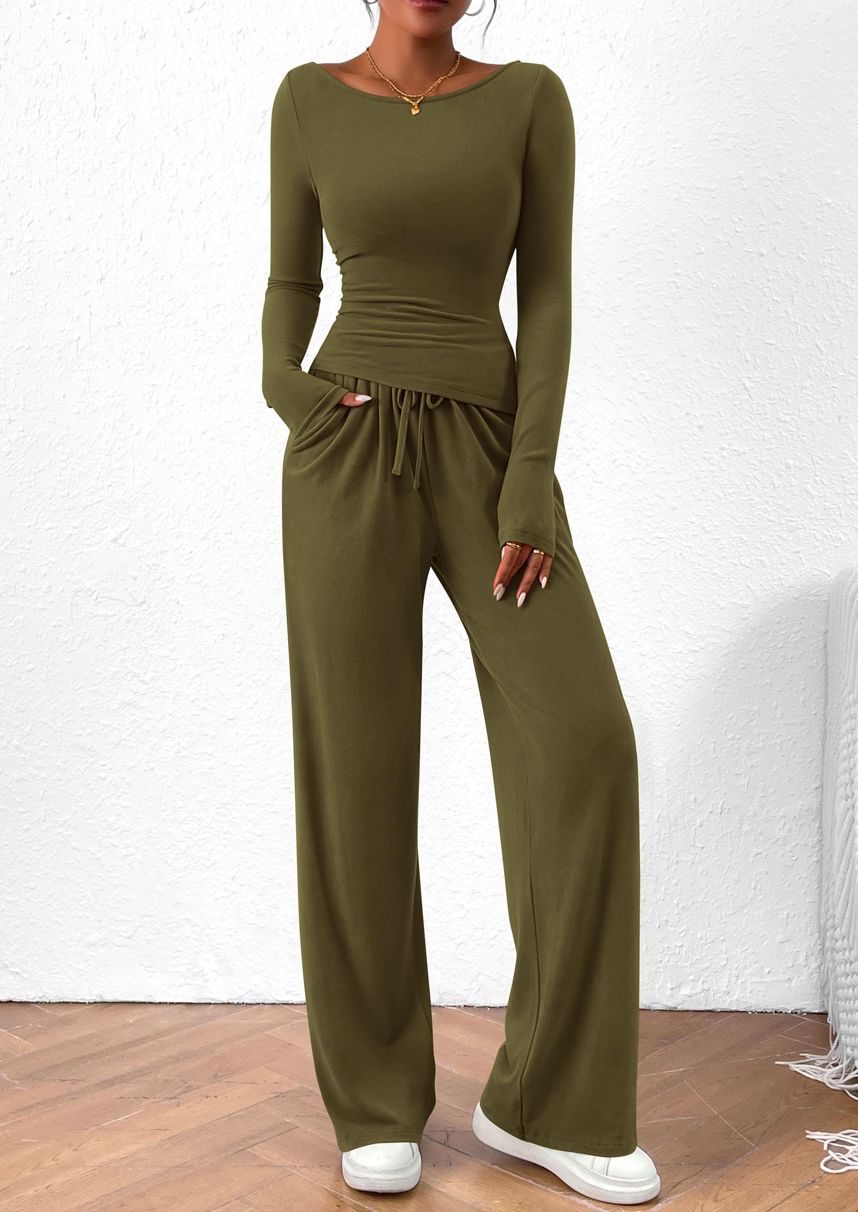 Women's 2 Piece Lounge Sets Airport Outfits(Army Green,XS)