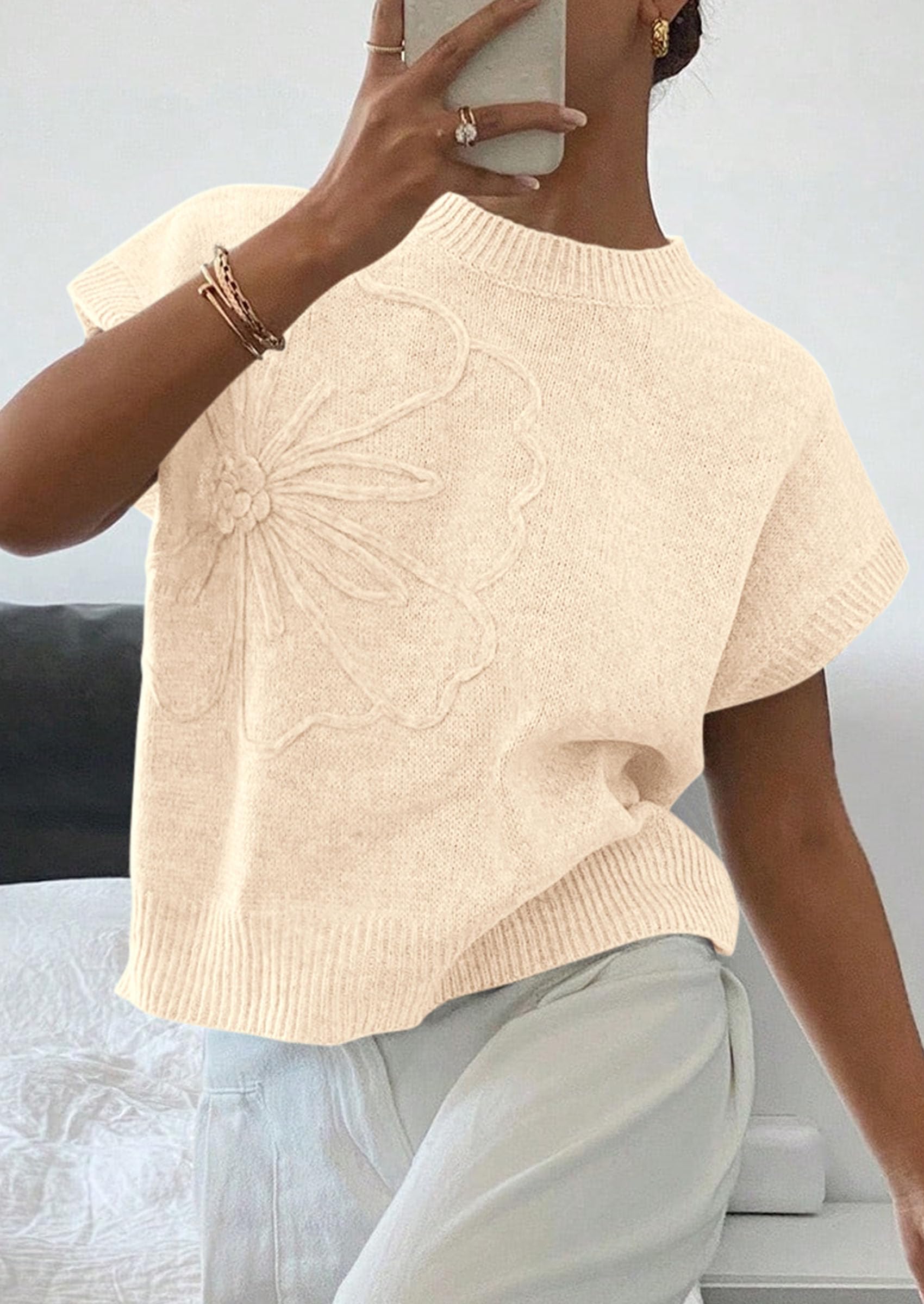 Women's Summer Short Cap Sleeve Sweater Vest (Beige,M)