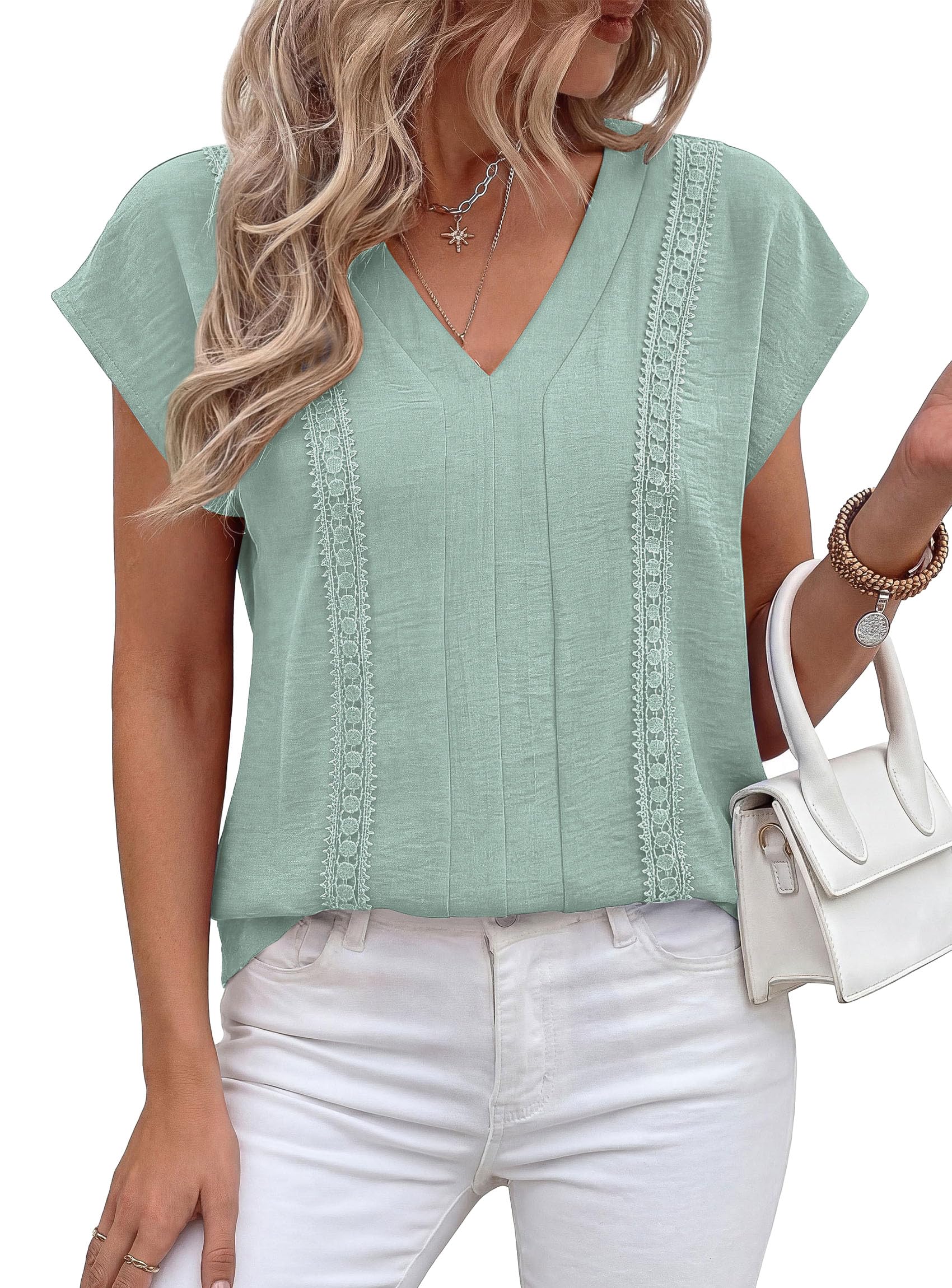 Women's Summer Tops Dressy Casual Blouses,Light Green,S