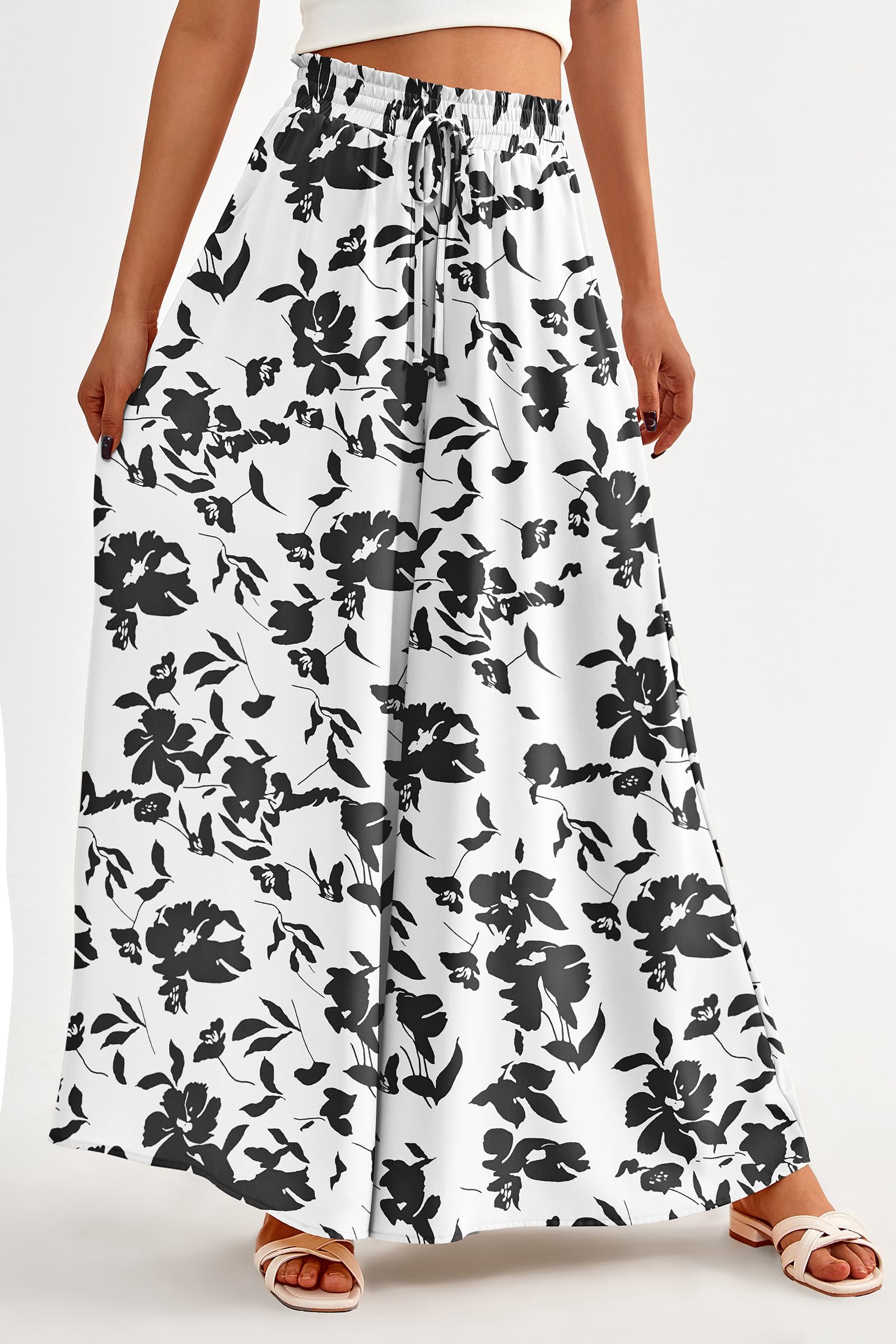 Summer Wide Leg Palazzo Pants for Women Casual,Print Black,S