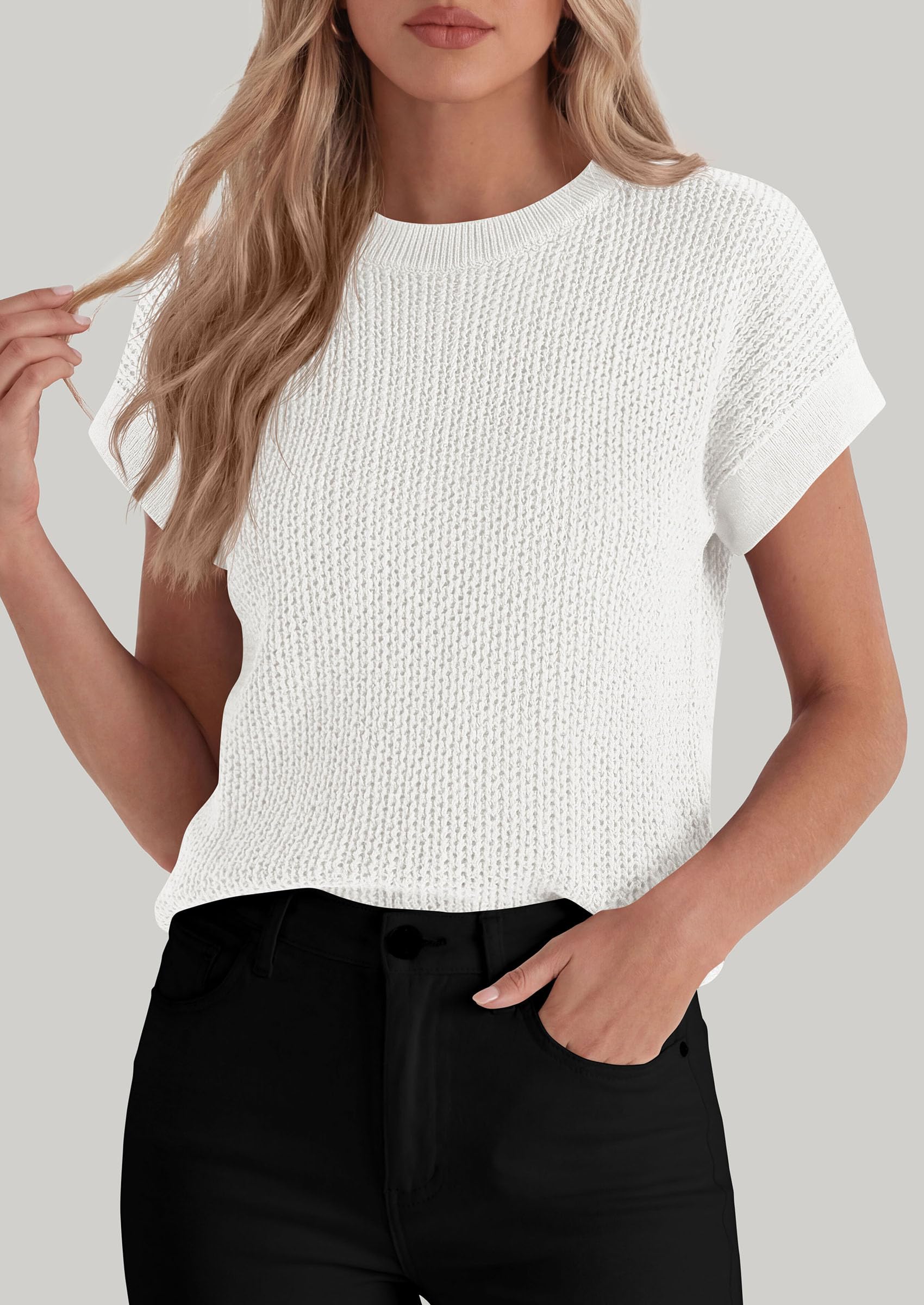 Women's Summer Sweater Vest Crochet Tops (White,S)