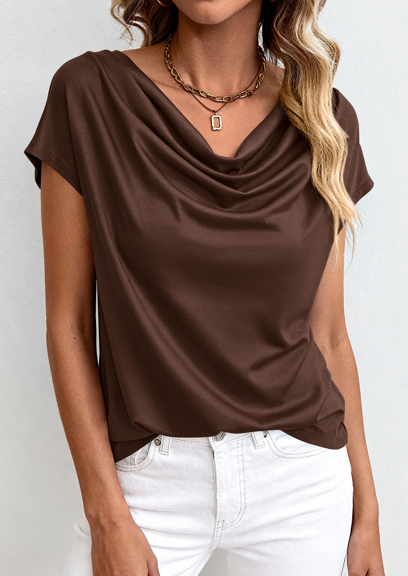 Womens Tops Dressy Business Casual Work Blouses, Brown,XS