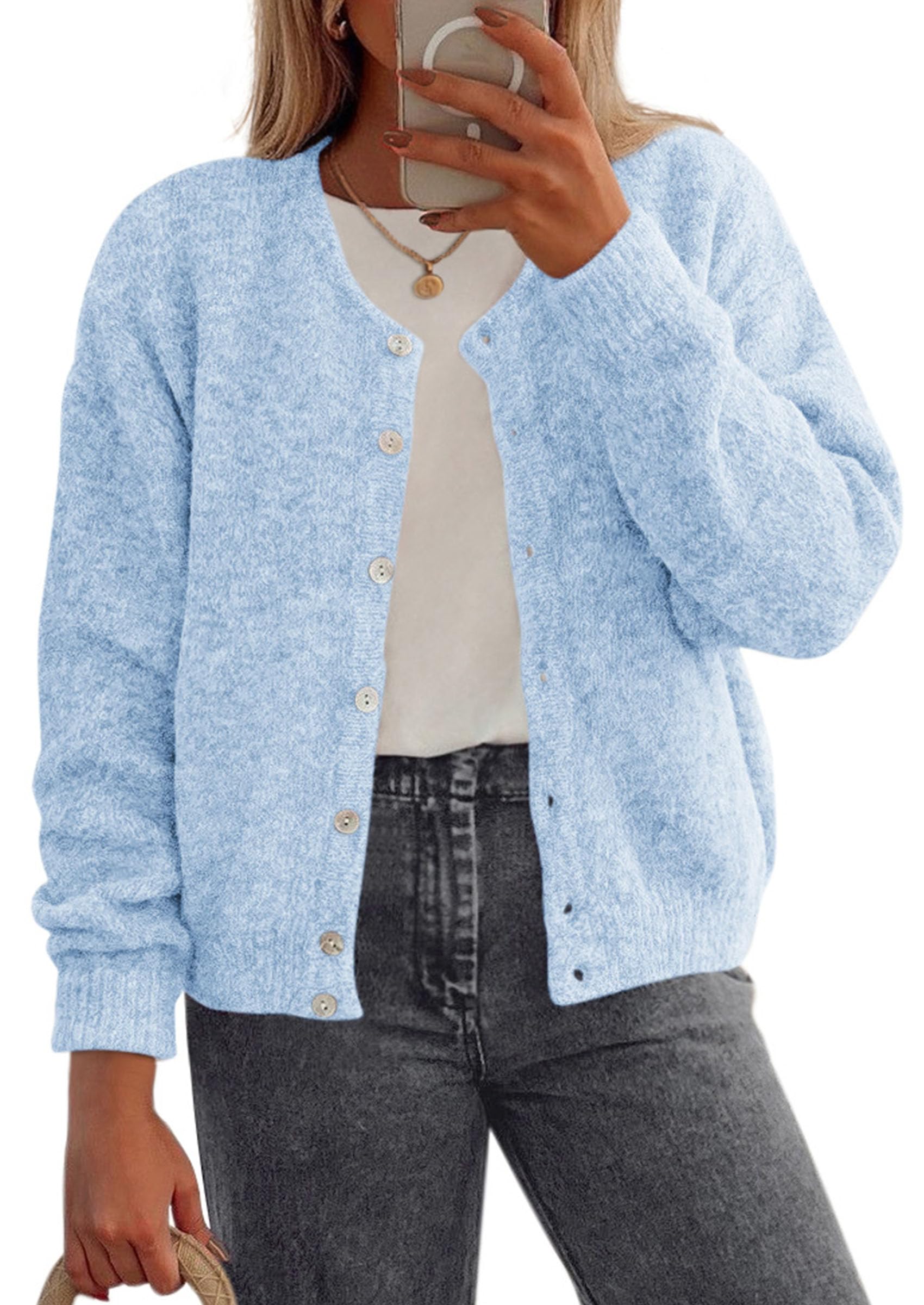 Womens Long Sleeve Cardigan Sweaters Button Down Knit Tops