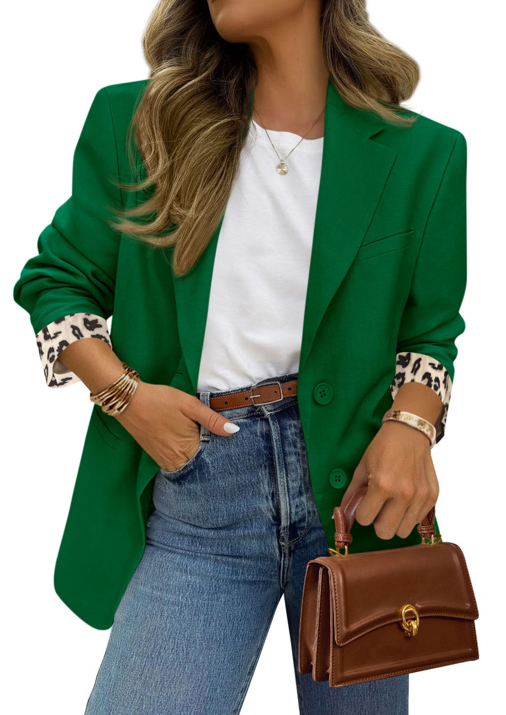 Womens Open Front Leopard Blazers Suit Jackets,Green,S