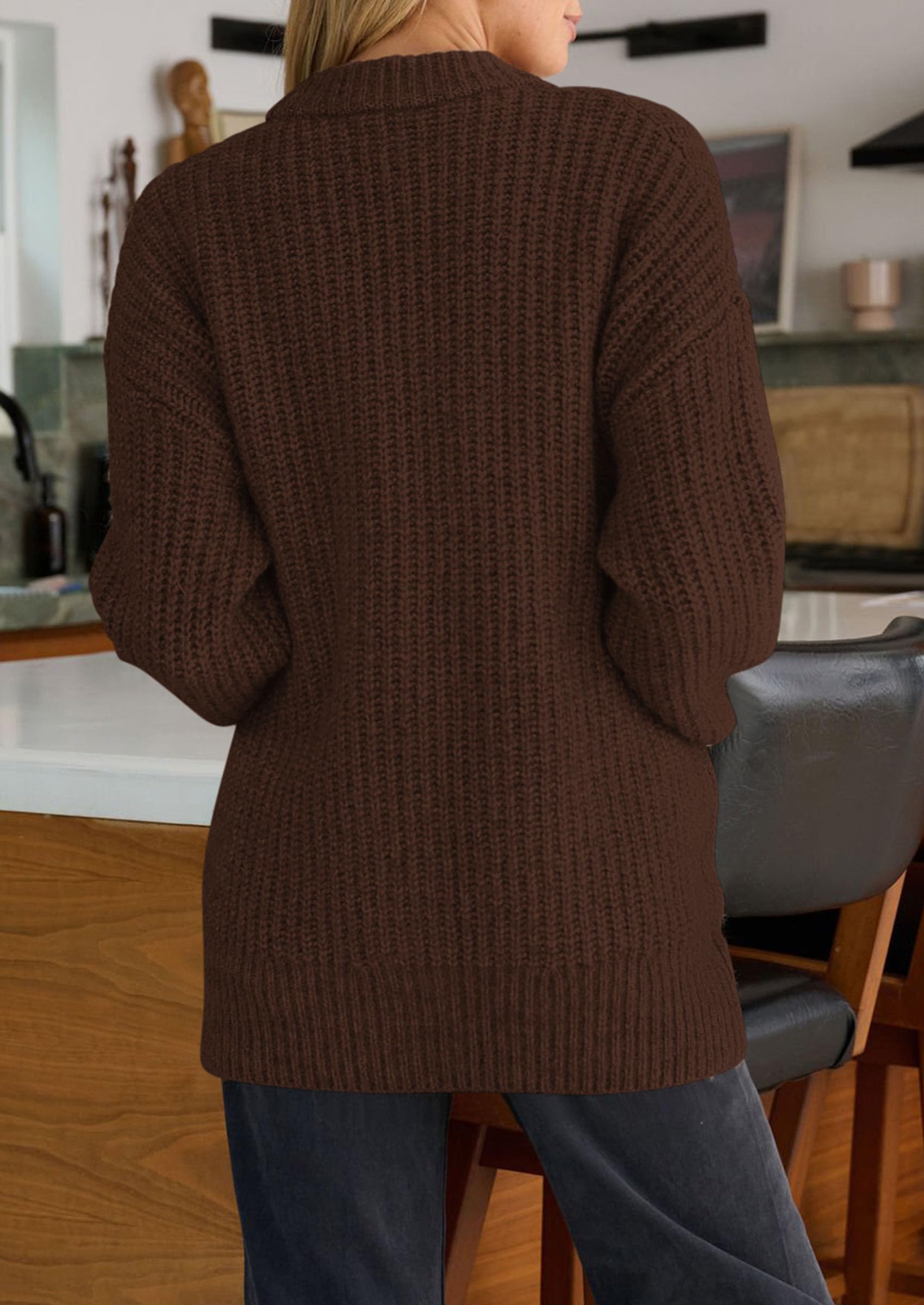 Oversized Cardigan Sweaters for Women Button Up,Brown,S