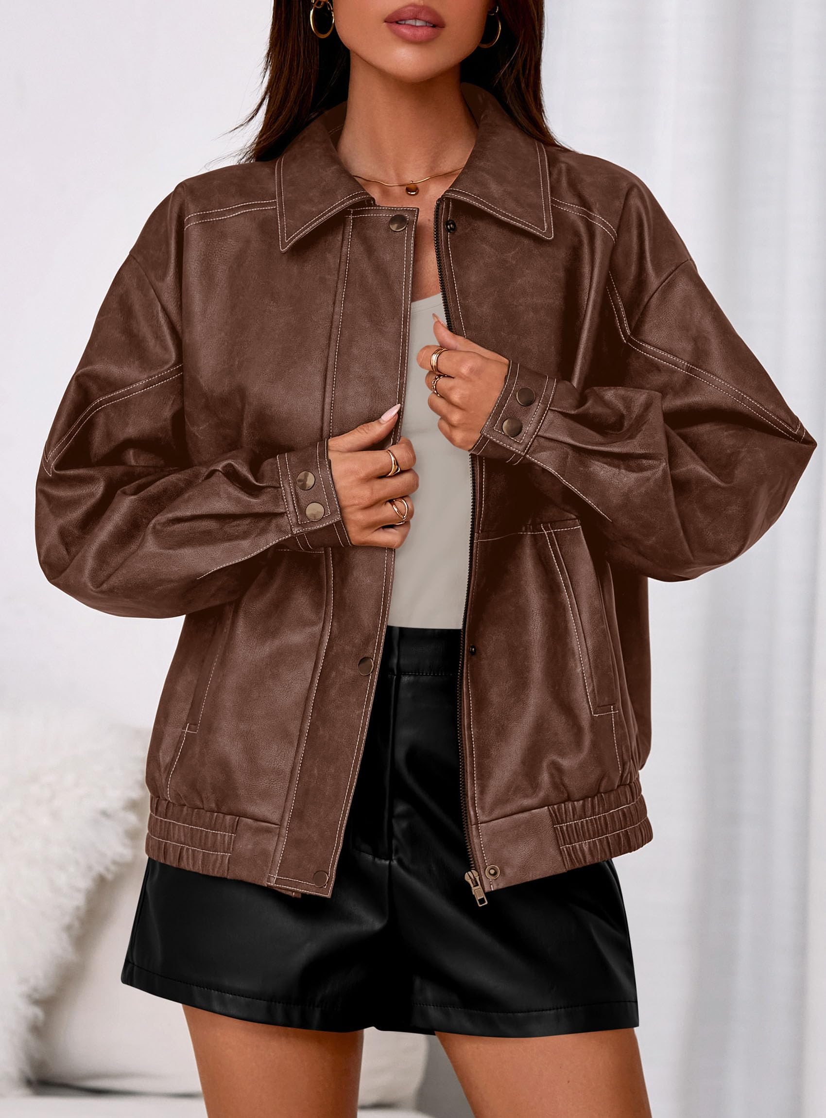 Womens Oversized Faux Leather Jacket Fall Winter Outfits