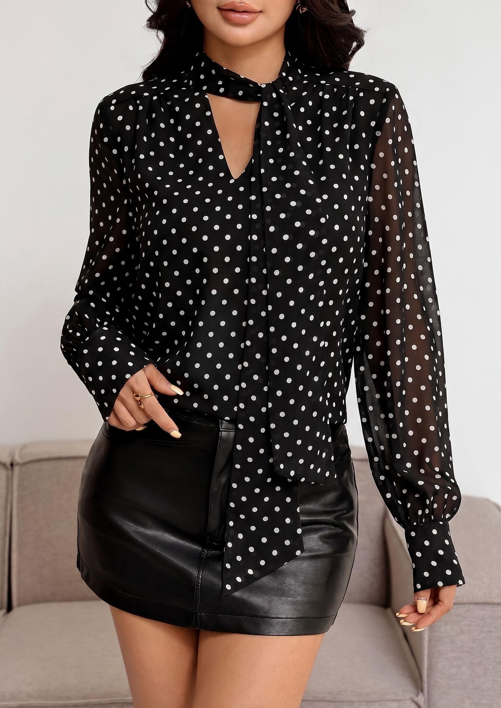 Women's Chiffon Boho Blouses Dressy Business Casual Work Tops