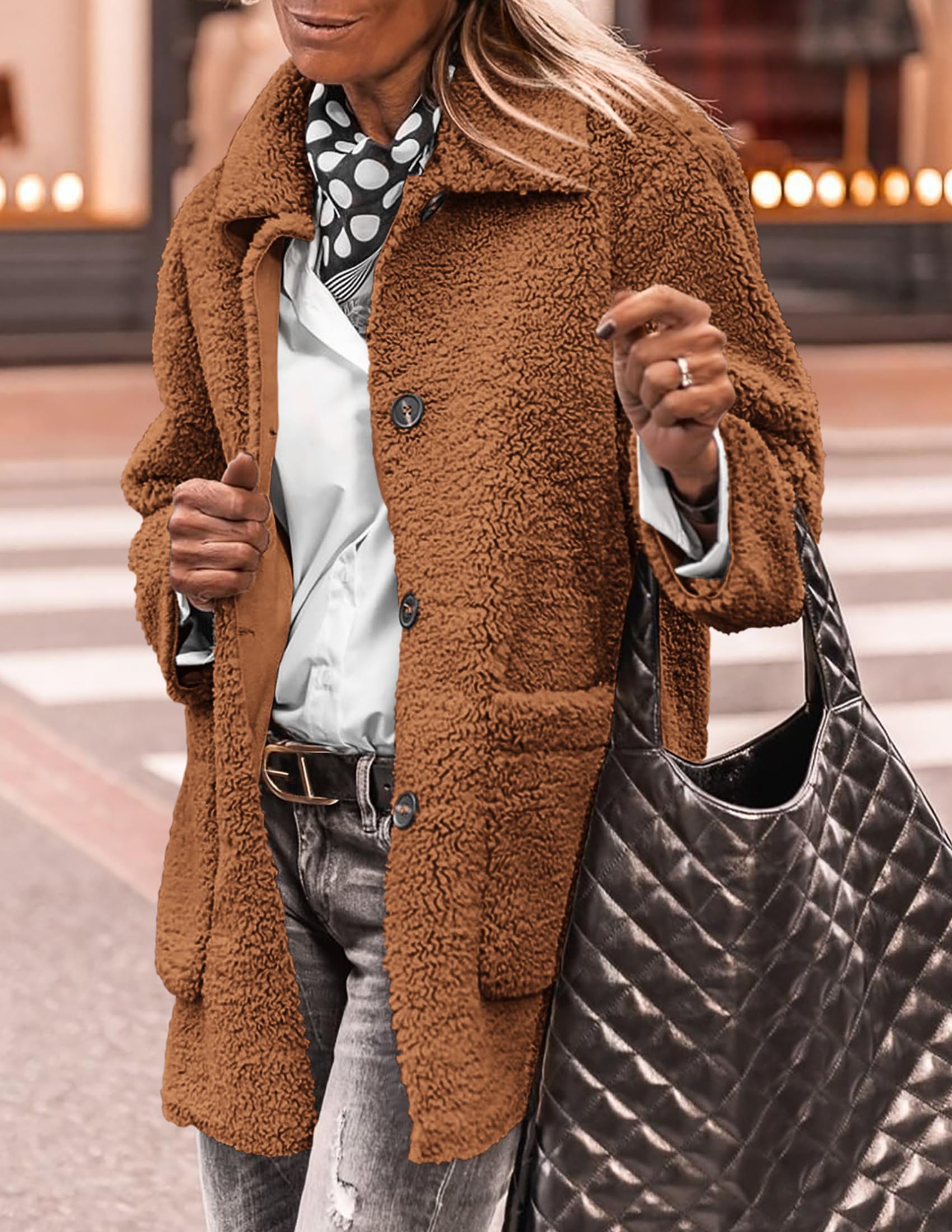 Women's Fleece Sherpa Coats Winter Outfits Golden Camel,S