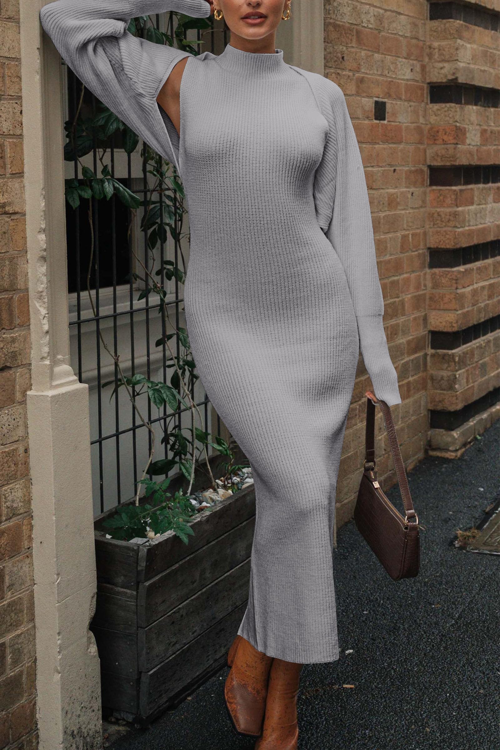 Womens 2 Piece Ribbed Knit Sweater Dress Set Date Night Outfit