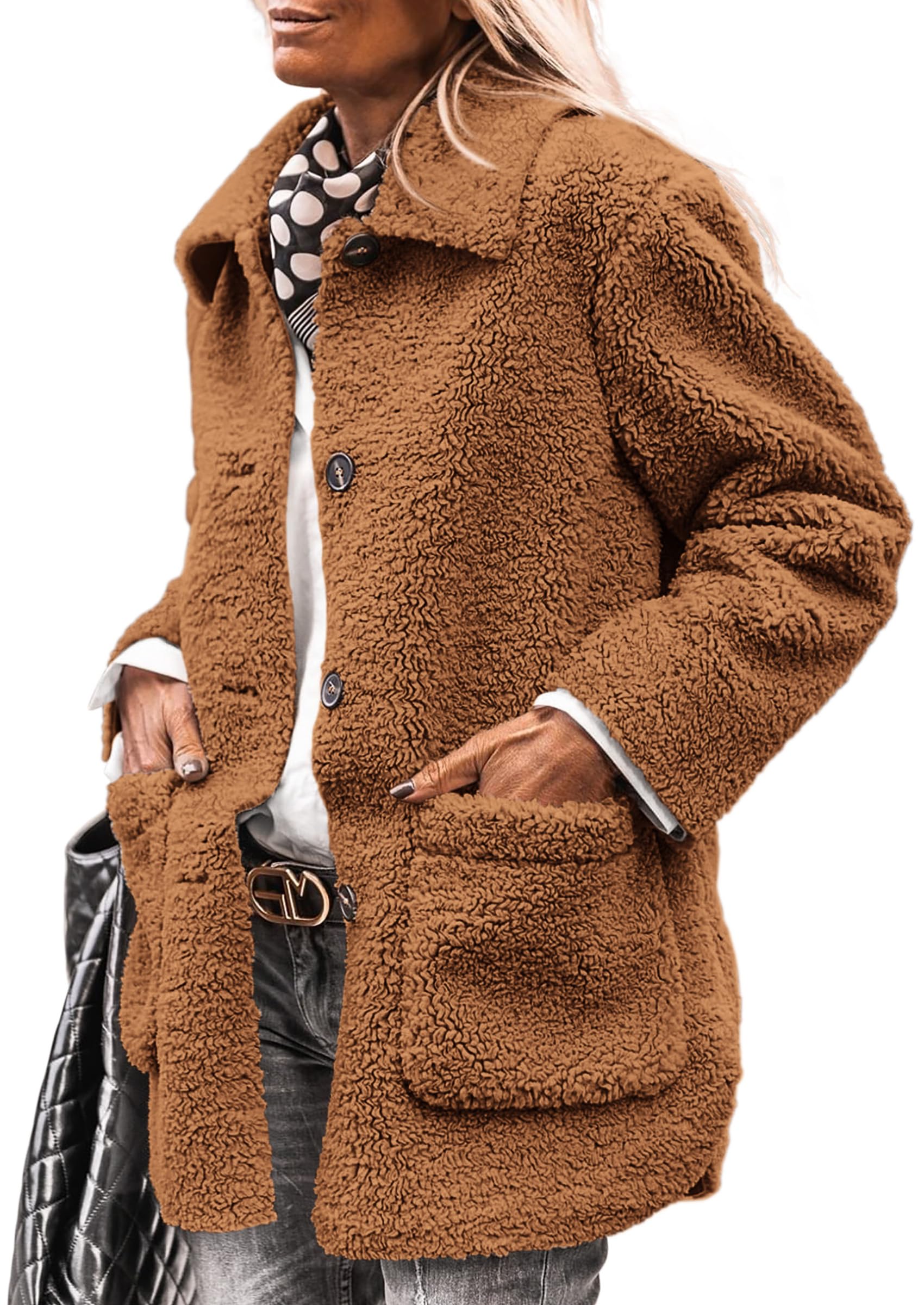 Women's Fleece Sherpa Coats Winter Outfits Golden Camel,S