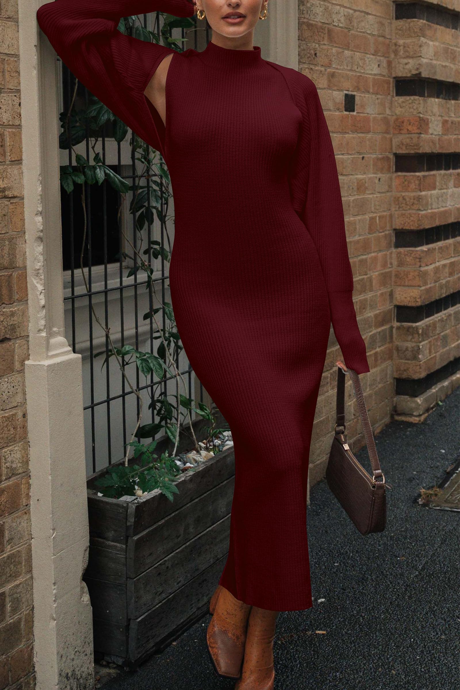 Womens 2 Piece Ribbed Knit Sweater Dress Set Date Night Outfit