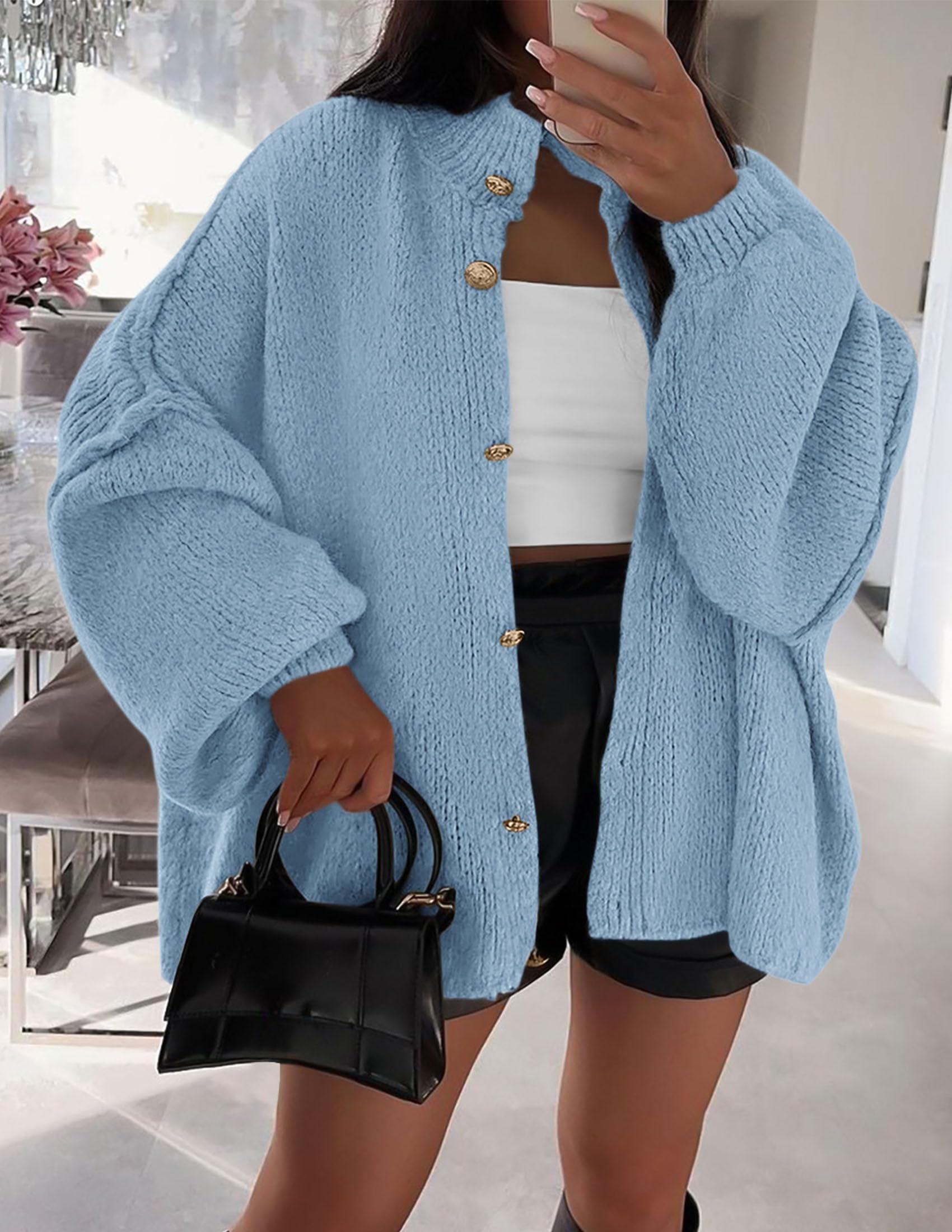 Women's Oversized Chunky Cardigan Sweaters(Light Blue,Small)