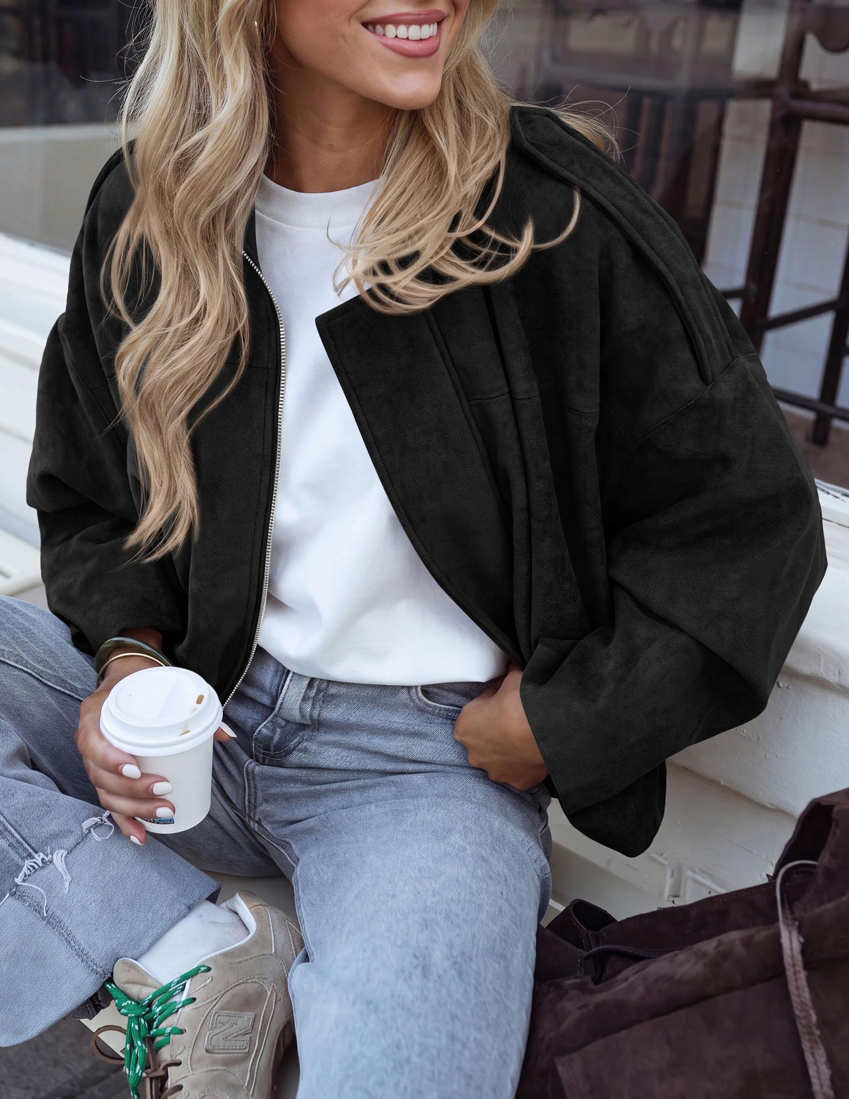 Faux Suede Jacket Women Fall Cropped Western Bomber Jacket