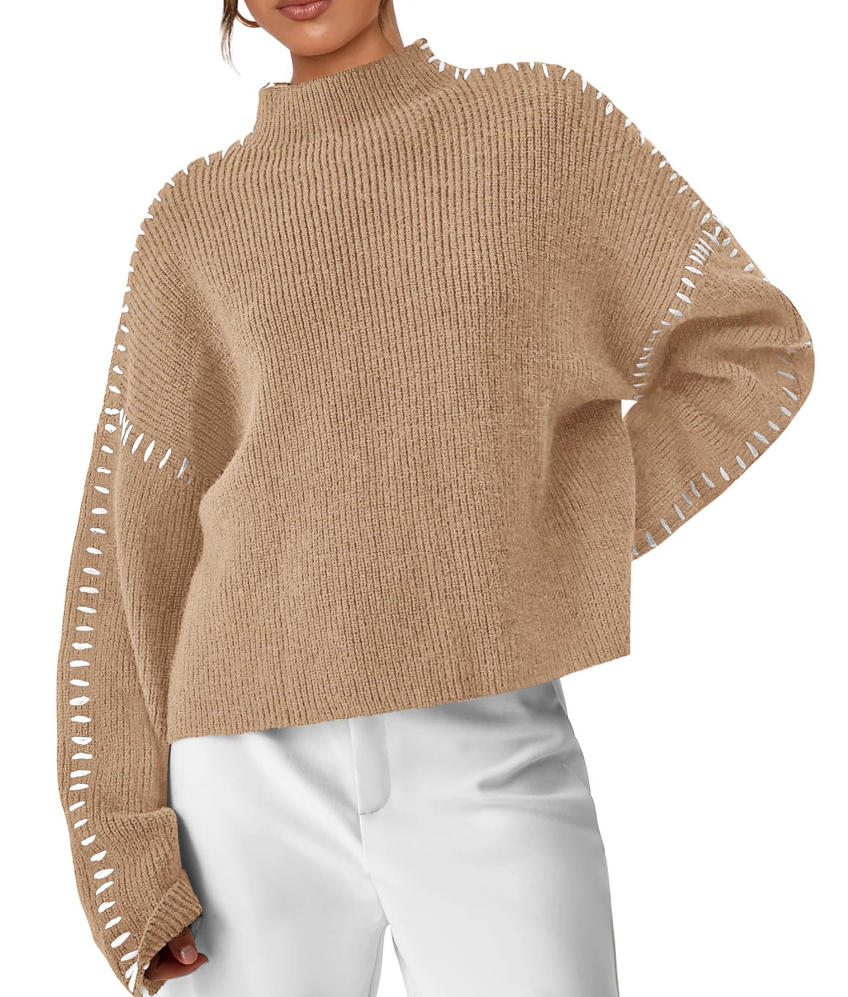 Womens Chunky Knit Oversized Pullover Sweaters,Light Khaki,S