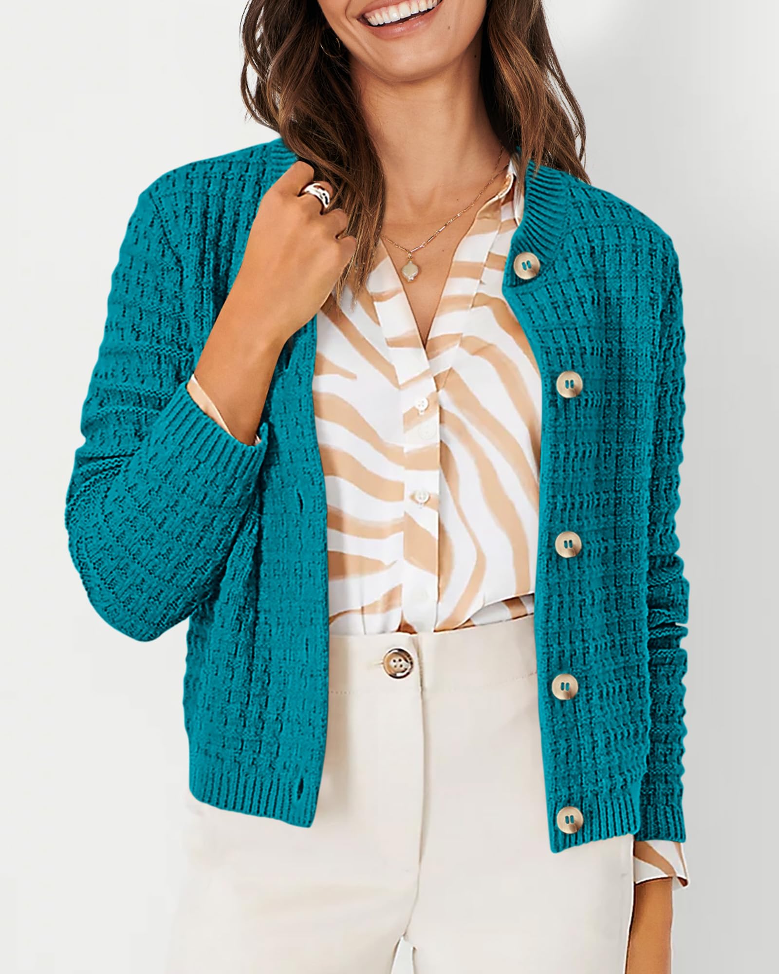 Women's Fall Lightweight Cardigan Sweaters Peacock Blue