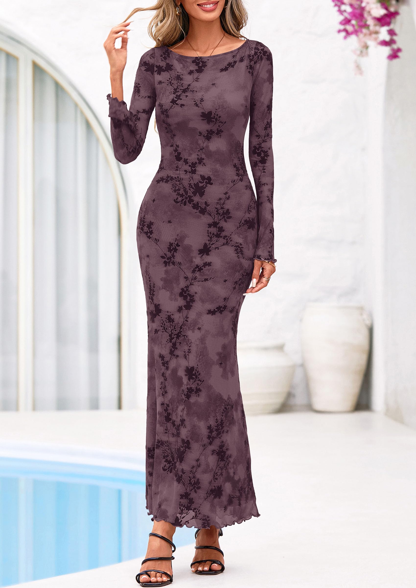 Women's Floral Bodycon Maxi Dress Wedding Guest Dresses