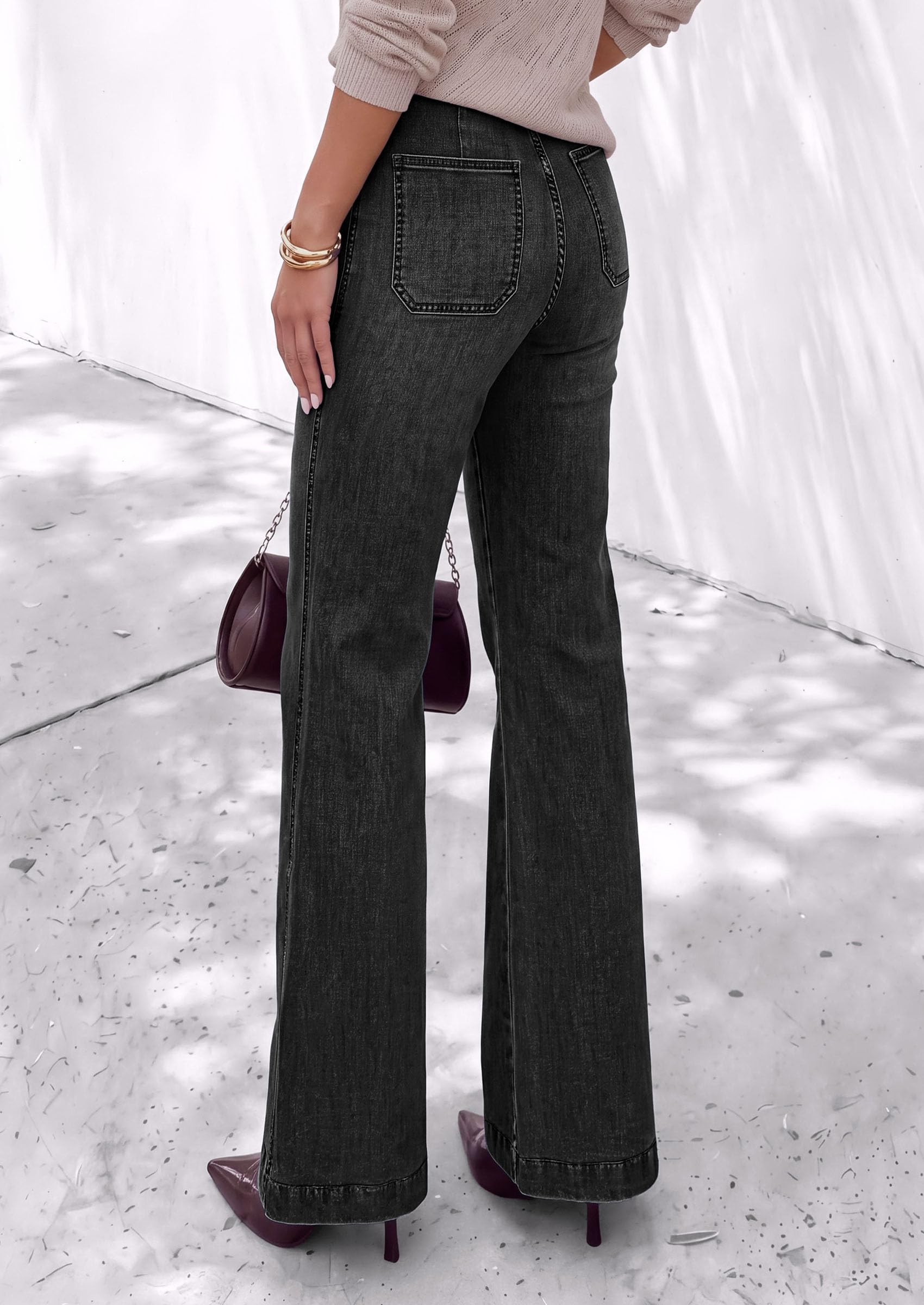 Womens High Waisted Wide Leg Jeans Demin Pants Black