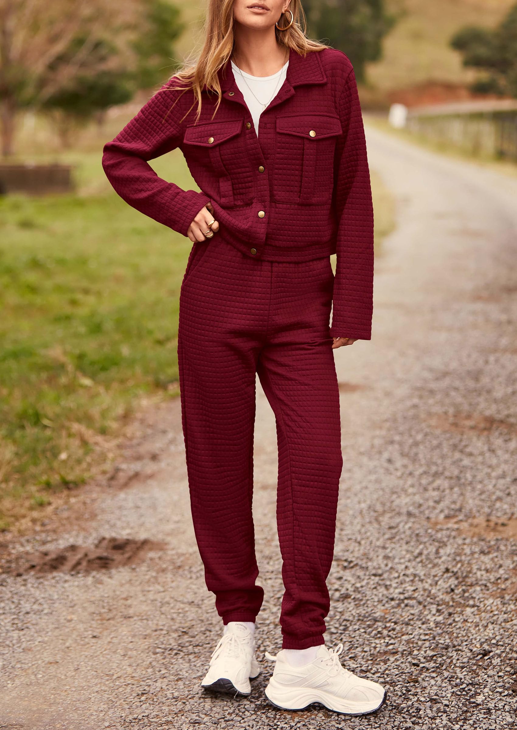 Women's 2 Piece Matching Lounge Sets Tracksuit,Wine Red,S