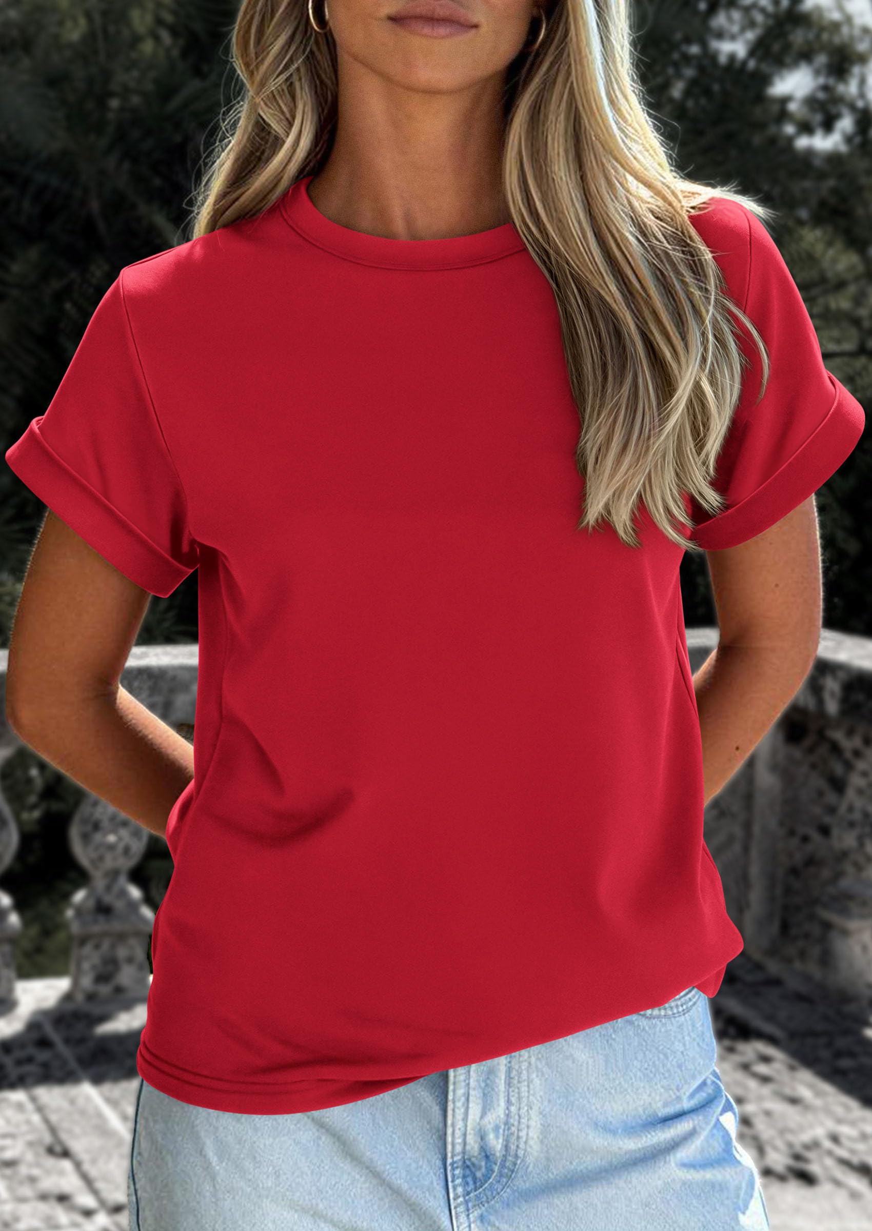 Womens Summer Tops Short Sleeve Shirts,Red,S