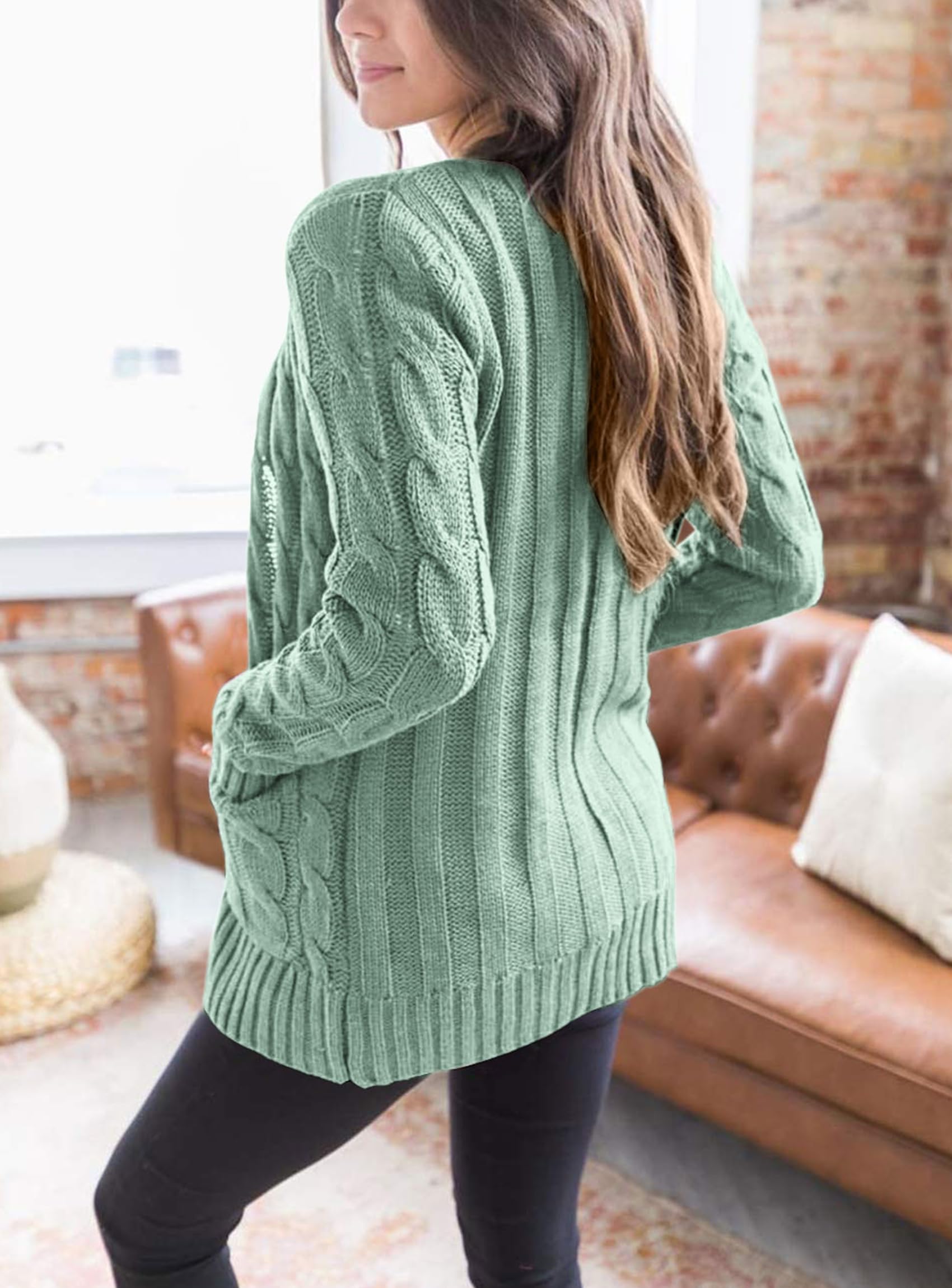 Women Chunky Cable Knit Cardigan Sweaters Fall Fashion Clothes